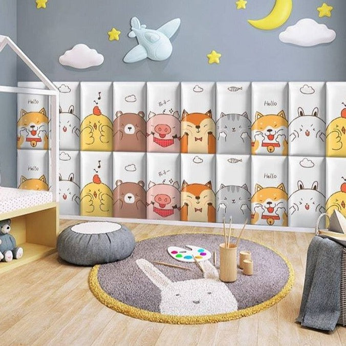 Soft Zoo Animals Parade Kids Wall Padded Safety Cushions - Playroom & Nursery Decor for Toddler Safety