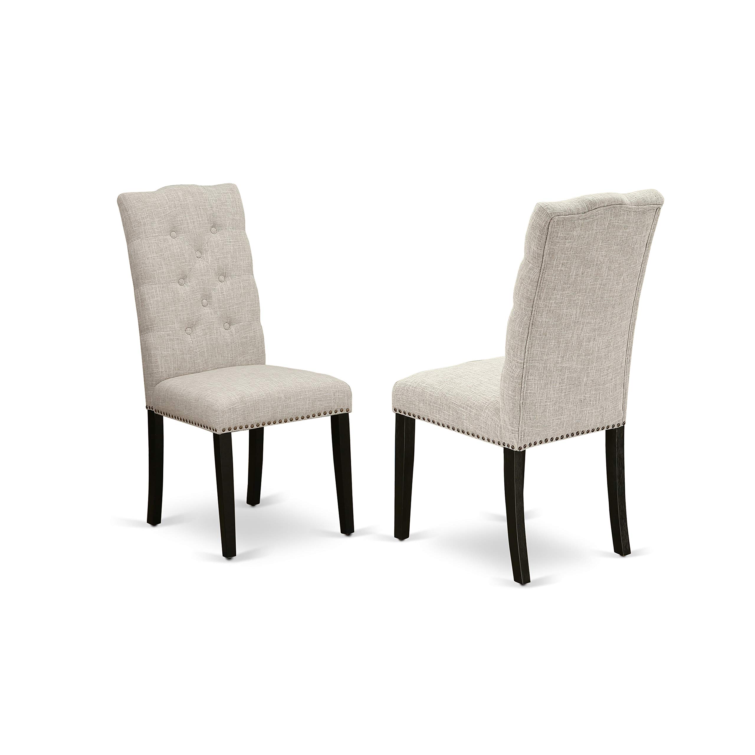 East West Furniture HBEL3-ABK-35 3-Piece Kitchen Table & Chairs Set - 42x42 Inch Round Dining Table with Pedestal Base & 2 Doeskin Linen Upholstered Chairs, Wirebrushed Black - Perfect for Small Kitchens, Breakfast Nooks, and Cozy Dining Spaces