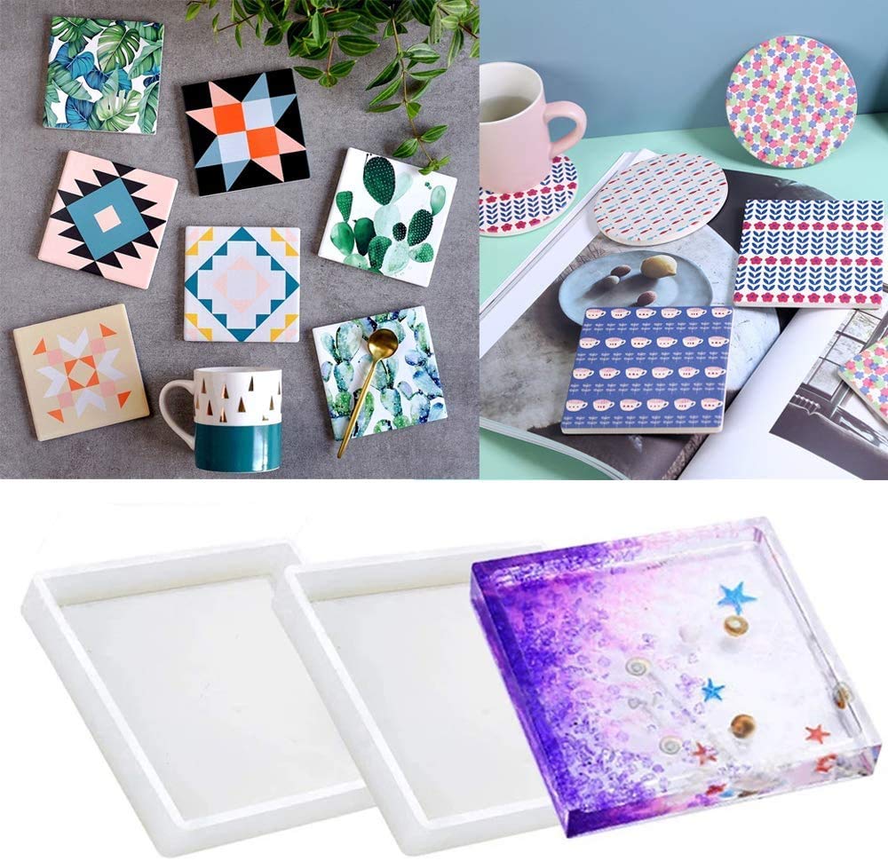 6 Pack Clear Silicone Resin Molds for Jewelry Making - Round Coaster, Square Tray, Oval & Rectangle Molds | DIY Epoxy Craft, Pendant, Keychain & Home Decor Projects