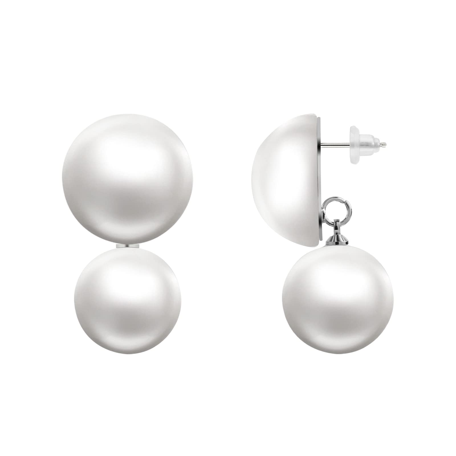 Caci&co Sterling Silver Dangle Earrings for Women - 2 Large Faux Pearl Statement Earrings with Post Back | Elegant Jewelry Gift for Mother, Bridesmaid & Special Occasions | Perfect for Weddings, Parties & Everyday Wear