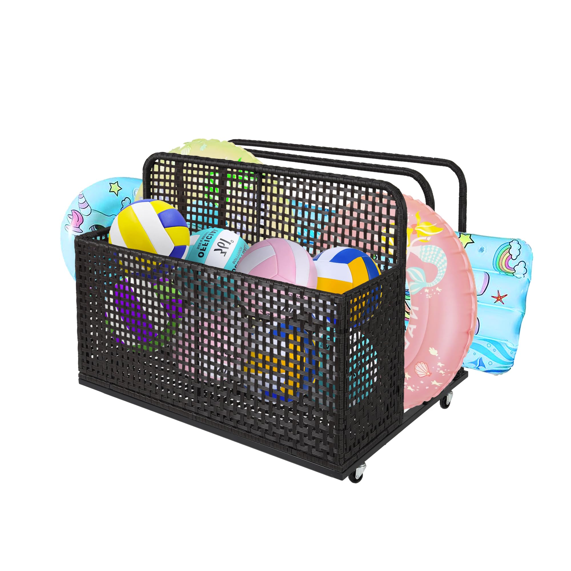 TrailBlaze Outdoor Storage Organizer - Double Layer Rattan Pool Towel Rack with Wheels | Waterproof Poolside Float & Cushion Storage Bin for Patio, Garden, Backyard | Perfect for Pool Parties, Summer Relaxation & Outdoor Organization