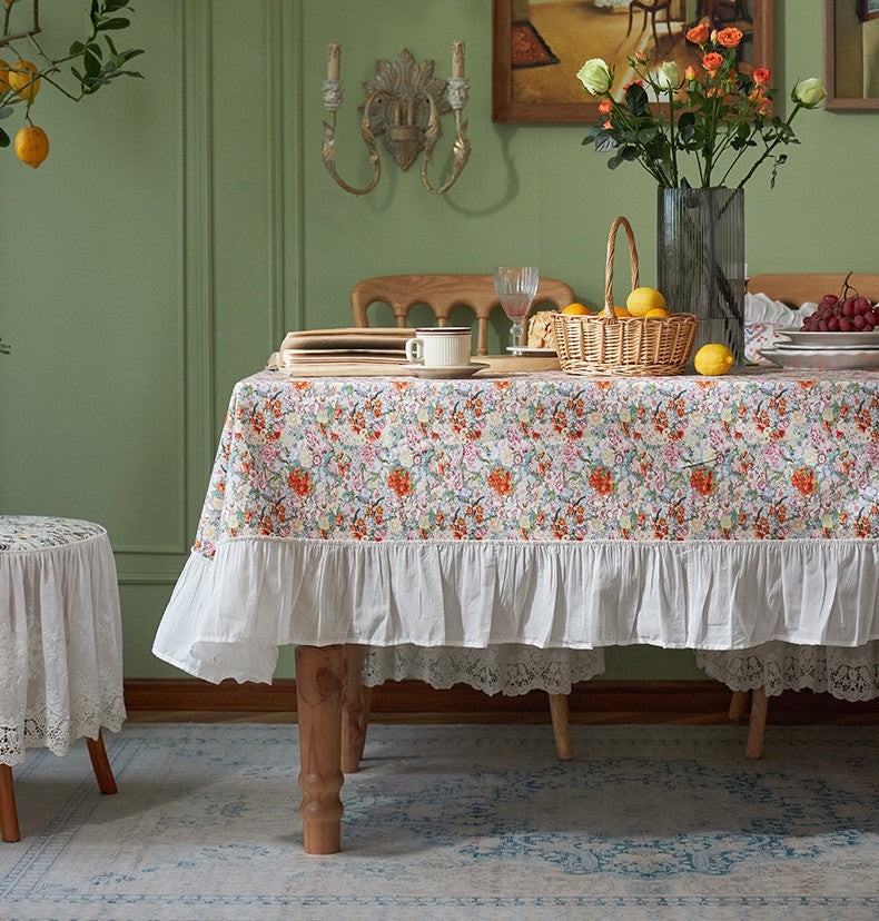 Extra Large Rectangle Tablecloth for Dining Room Table - Natural Spring Flower Farmhouse Cotton Table Cover with Floral Pattern, Perfect for Round or Square Tables - Ideal for Parties, Weddings, and Everyday Dining Decor