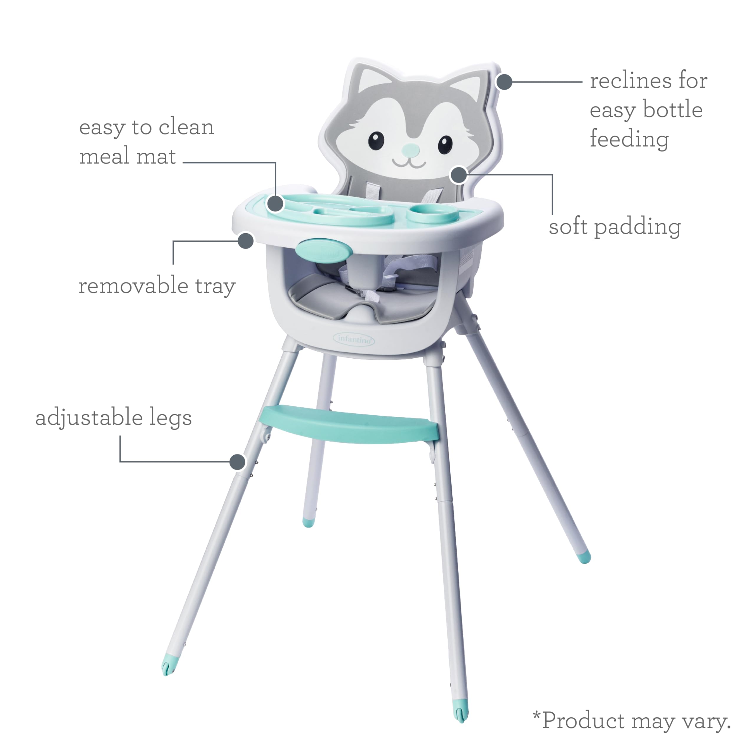 Infantino Grow-with-Me 4-in-1 Convertible High Chair with Husky Theme | Space-Saving Baby Booster Seat & Toddler Chair for 3-36 Months | Perfect for Dining, Feeding & Playtime at Home or On-the-Go