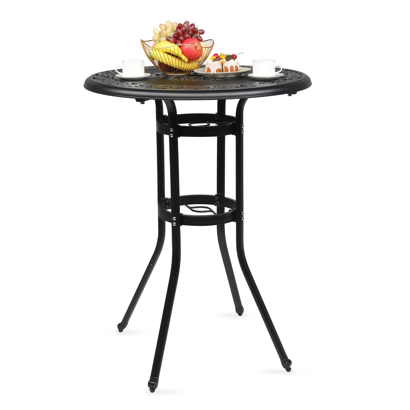 VINGLI 32 Inch Round Outdoor Bar Table - Patio Bistro Table with Umbrella Hole, Durable Cast Aluminum High Top Table for Balcony, Deck, Garden & Backyard (Black) - Perfect for Outdoor Dining, Entertaining & Relaxing