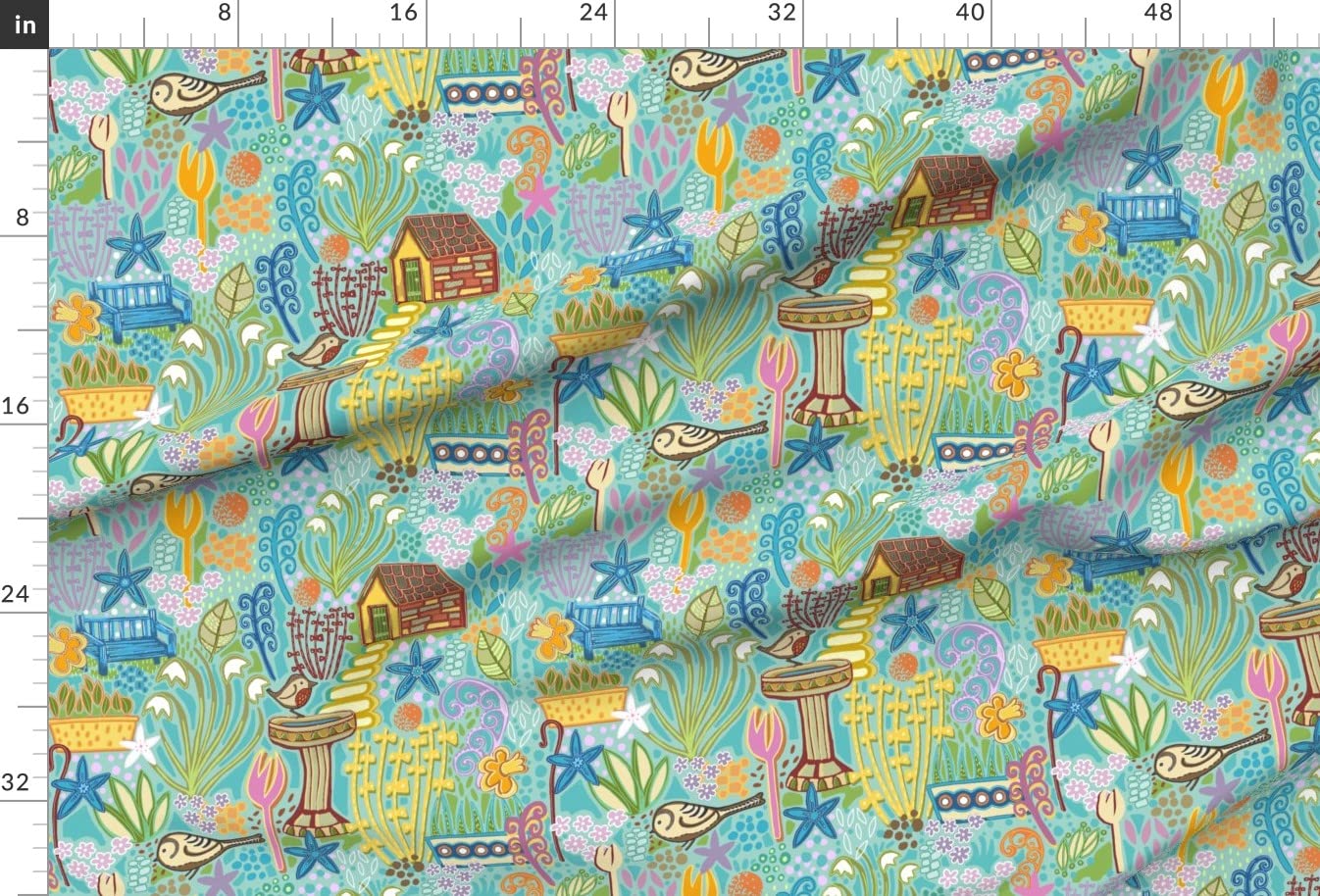 Garden Views Birdfeeders Floral Fairy Houses Printed Minky Fabric by The Yard - Soft Sewing Material for Baby Blankets, Quilt Backing & Plush Toys - Perfect for DIY Crafts, Nursery Decor & Gift Making