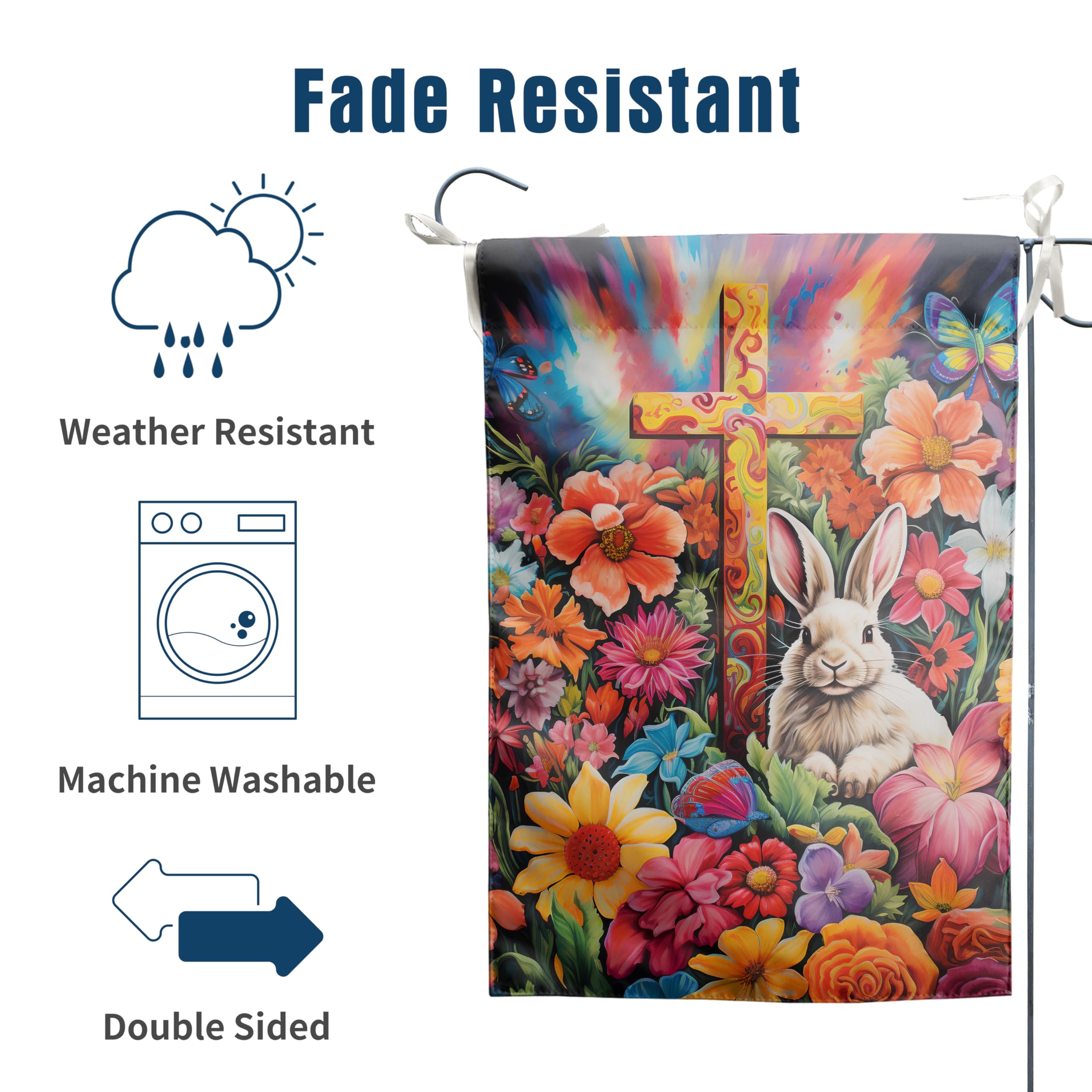 12×18 Inch Double Sided Easter Bunny Garden Flag with Flowers & Butterflies - Spring Rabbit House Flag for Farmhouse, Yard & Outdoor Decor | Perfect for Easter Cross Celebrations & Seasonal Home Décor