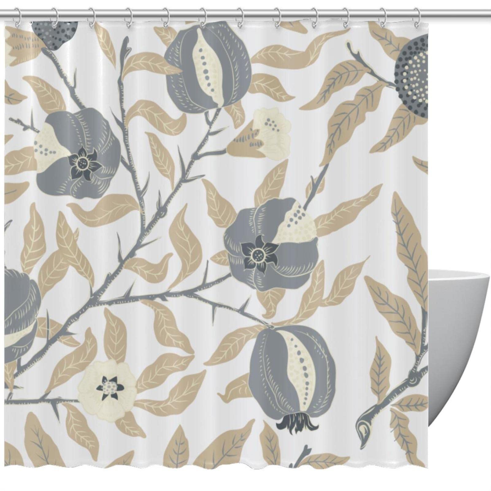 Farmhouse Vintage Shower Curtain - William Morris Autumn Fruit Pomegranate Flower Fabric Bathroom Decor for Rustic & Boho Style Homes | Perfect for Farmhouse, Cottage & Vintage Themed Bathrooms
