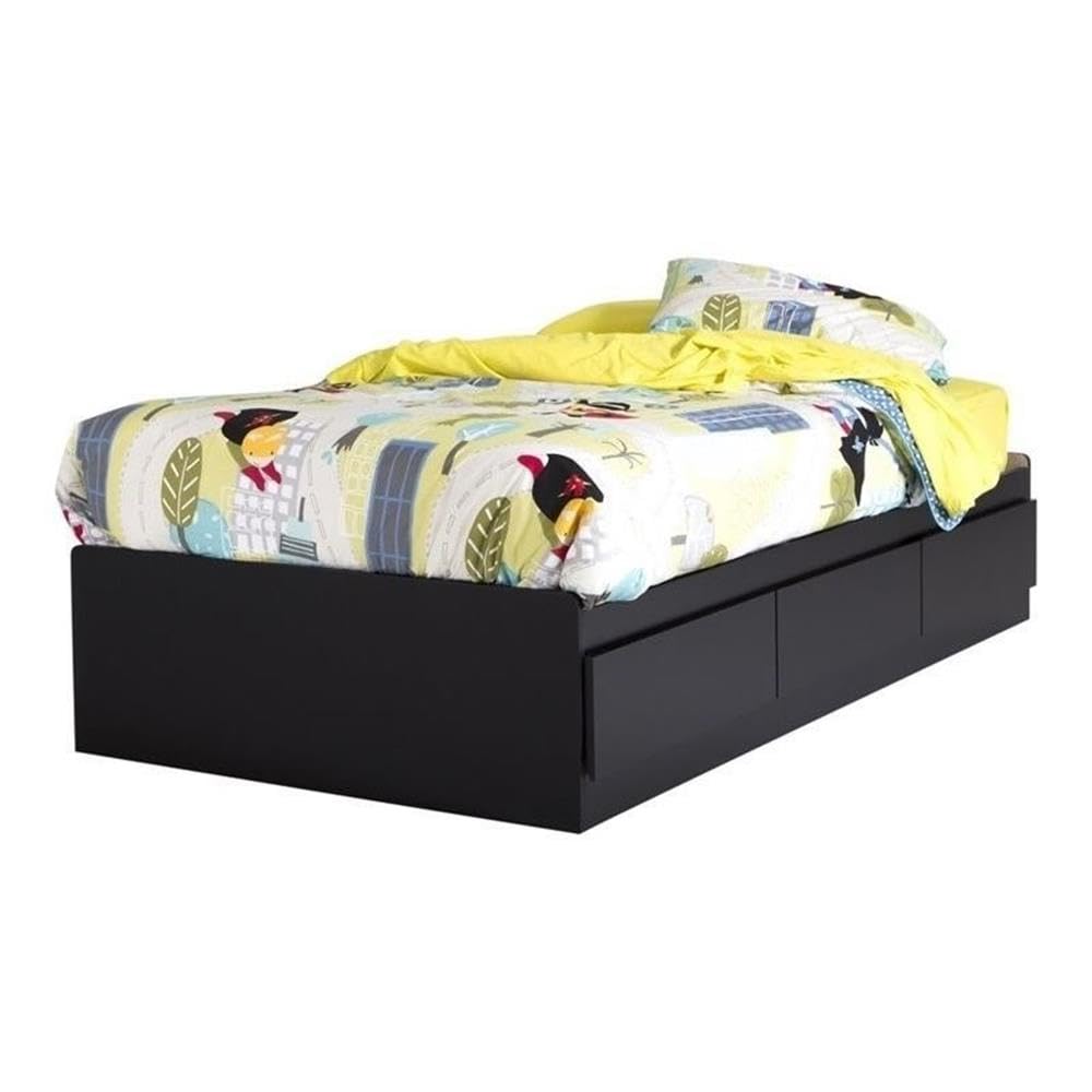 Rosebery Full Size Kids Platform Bed with 3 Drawers & Wood Slats - No Box Spring Needed - Black for Bedroom