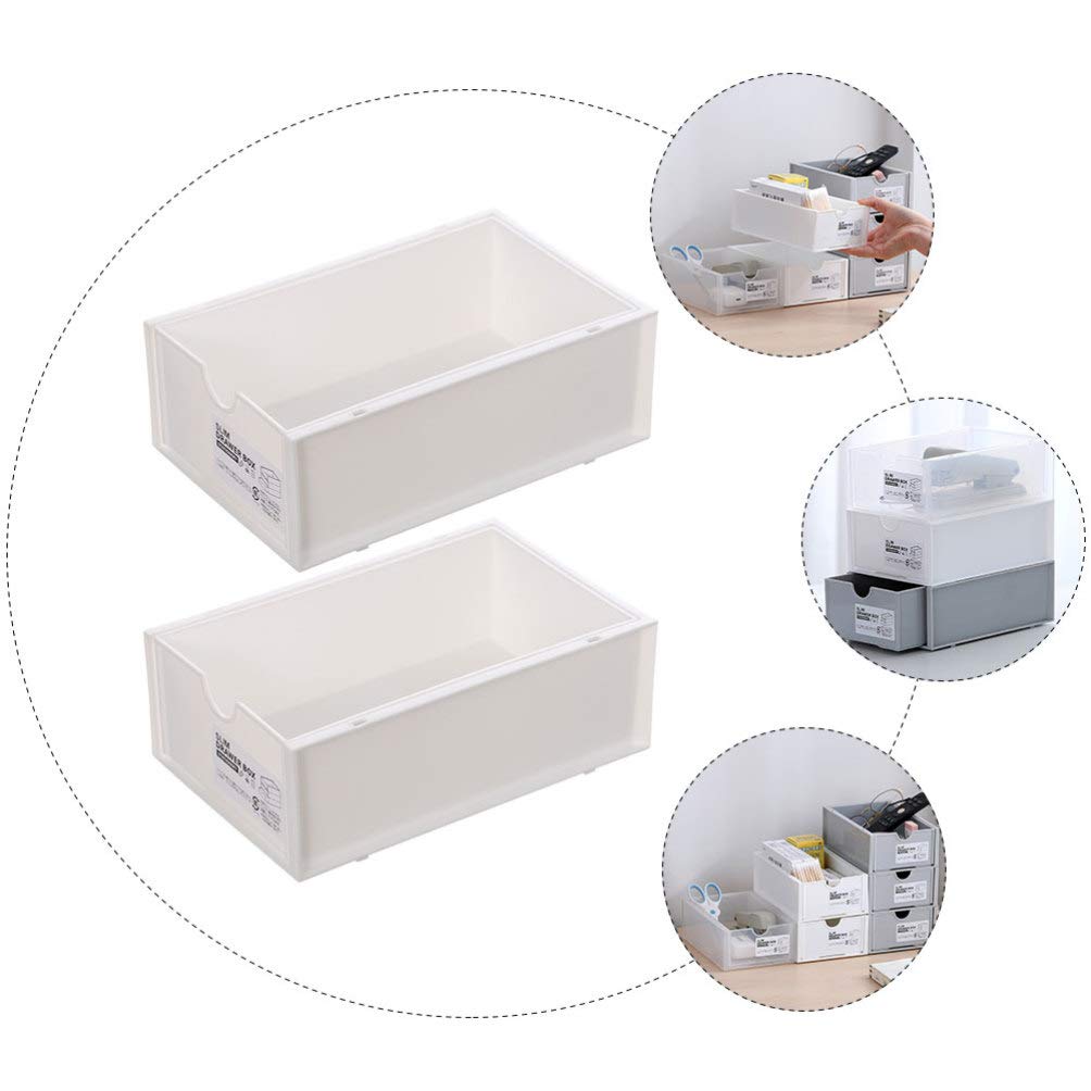 2-Pack Hemoton Stackable Plastic Storage Drawers - White Office Desk Organizer for Jewelry, Stationery & Small Items | Perfect for Home, Office & Craft Room Organization