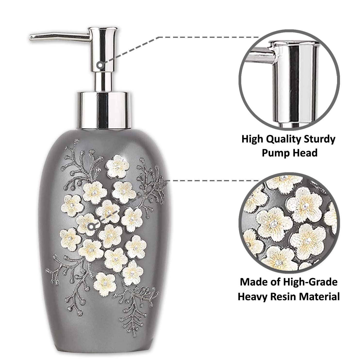 Bloomfield Grey Bath Lotion Pump - Premium Hand Soap Dispenser for Bathroom Sink, Shower & Spa - Elegant & Durable Design for Home & Commercial Use