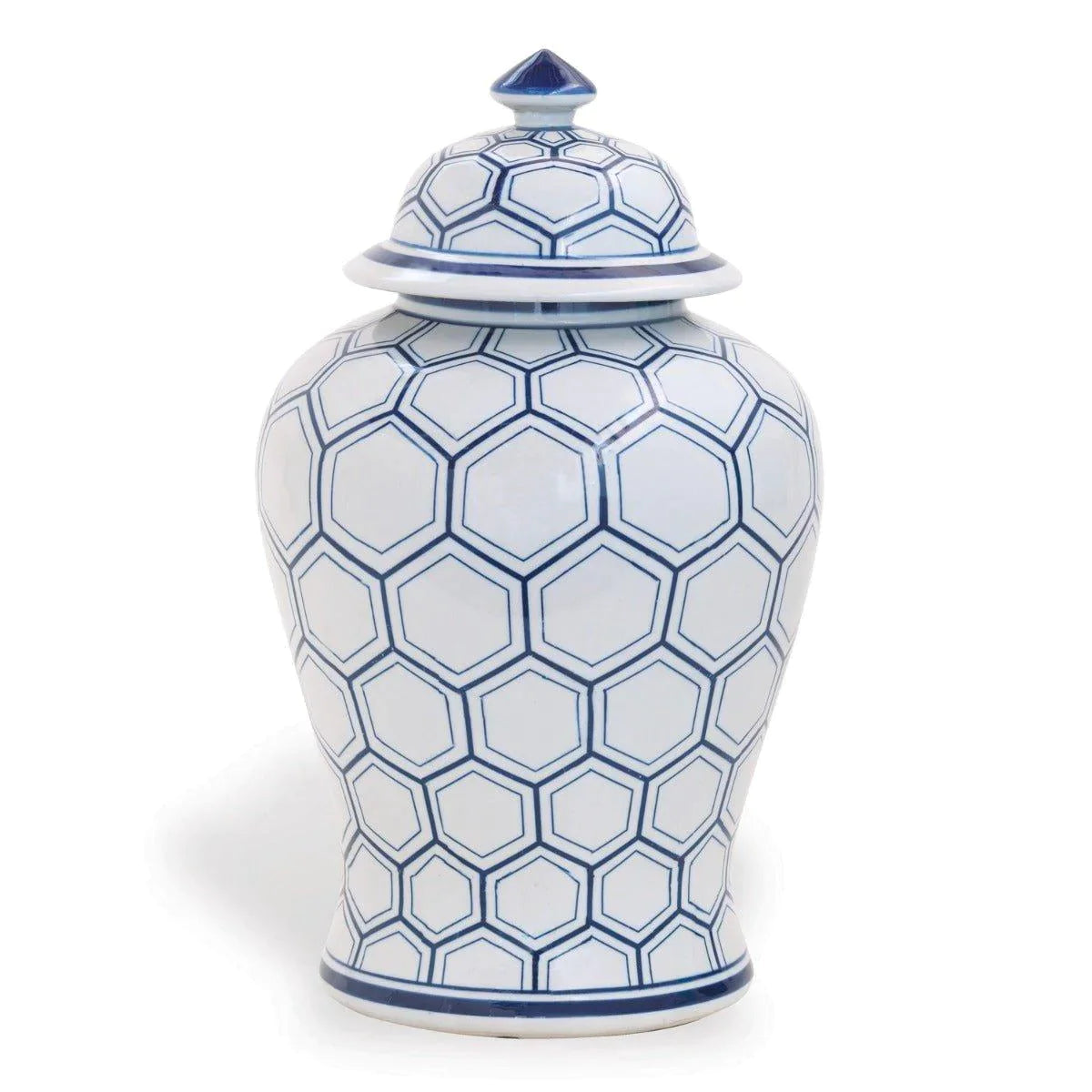 Blue and White Honeycomb Porcelain Temple Jar with Lid - Handcrafted Ceramic Vase for Home Decor, Wedding Centerpiece & Boho Style Interior Design