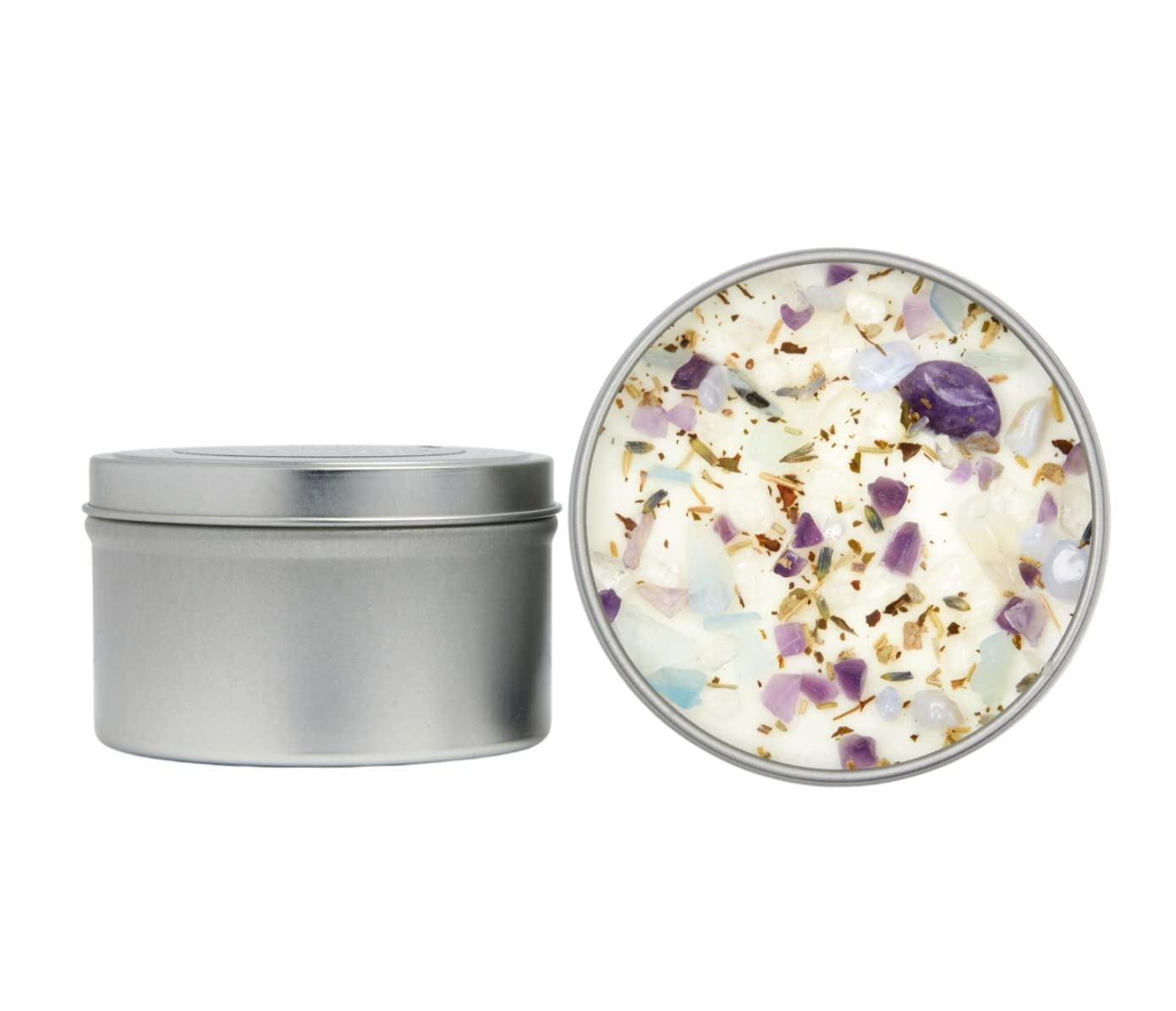 New Moon Beginnings Peaceful Home® Soy Candle - Stress Relief & Energy Clearing with Natural Essential Oils & Crystals - 8oz Tin Candle for Relaxation, Meditation & Home Decor