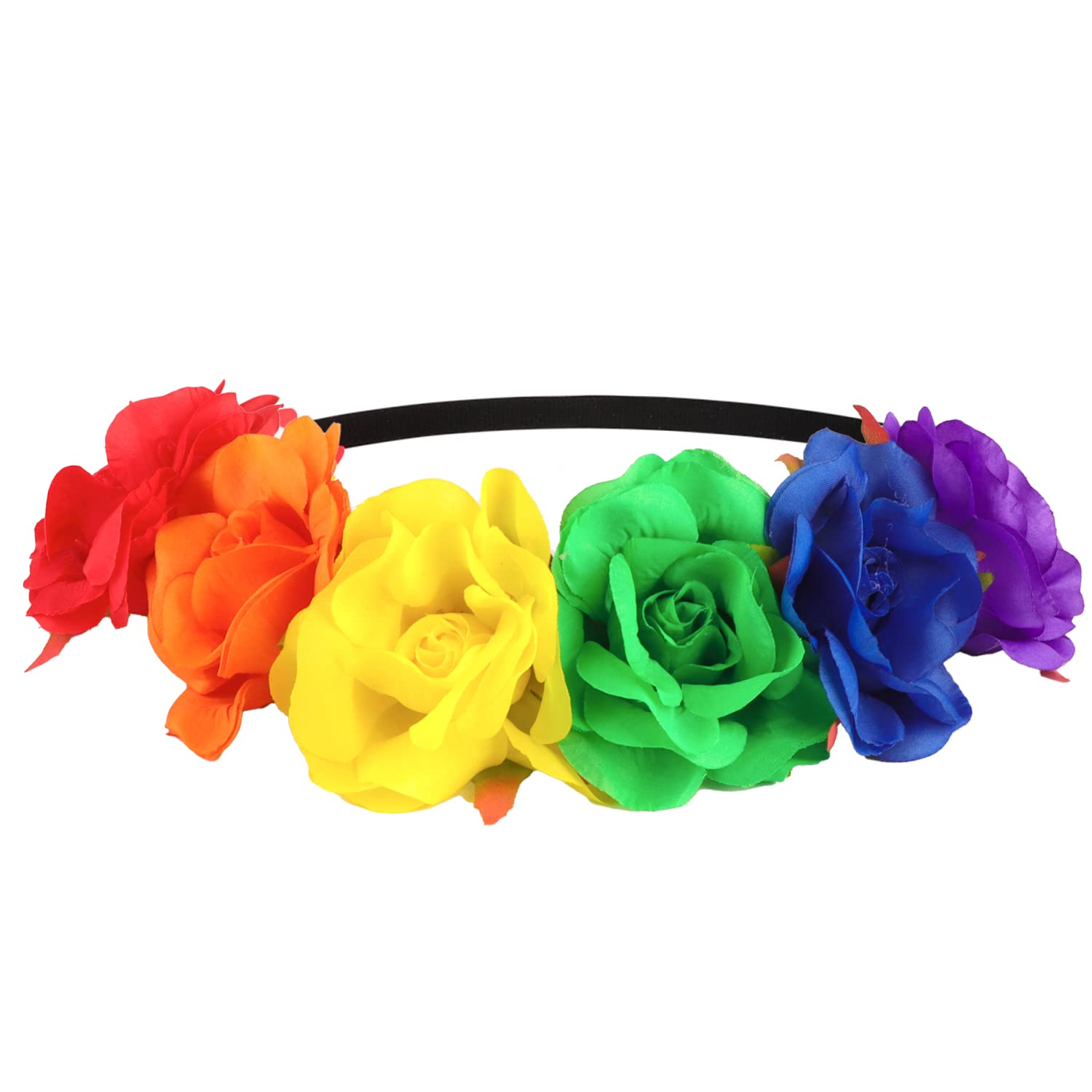 SunnyPro Rainbow Headband for Women - LGBTQ Pride Flower Crown with Rose Design - Perfect for Gay Pride Parades, Festivals & LGBTQ Events