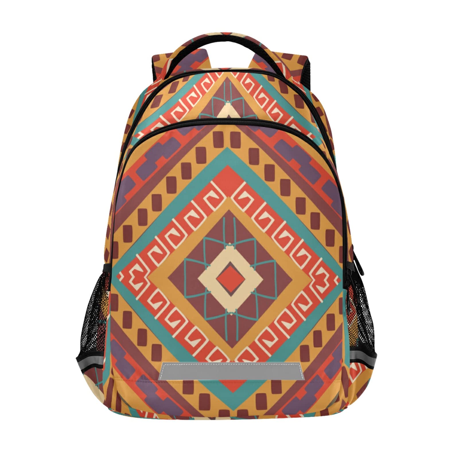 Stylish African Print School Backpack for Girls & Boys - Bohemian Laptop Backpack for Teens & Adults with Reflective Safety Stripes - Durable Daypack for Travel, Hiking, Camping & College