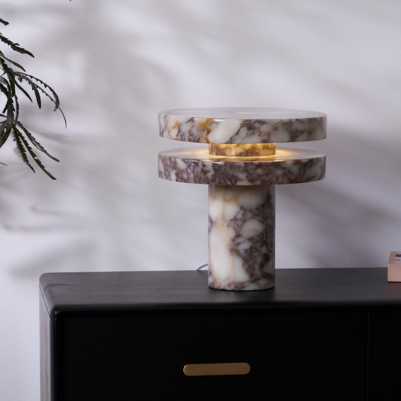 Elegant Altar Marble Table Lamp - Handcrafted Stone Base with Fabric Shade for Home Decor, Bedroom, Living Room & Meditation Spaces