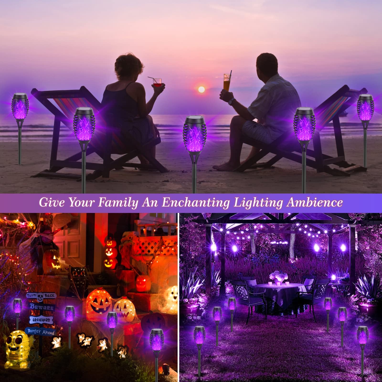 8 Pack Solar Torch Lights Outdoor Waterproof - Flickering LED Flame Solar Lights for Garden, Patio, Pathway & Yard Decor - Perfect for Landscape Lighting, Outdoor Parties & Evening Ambiance