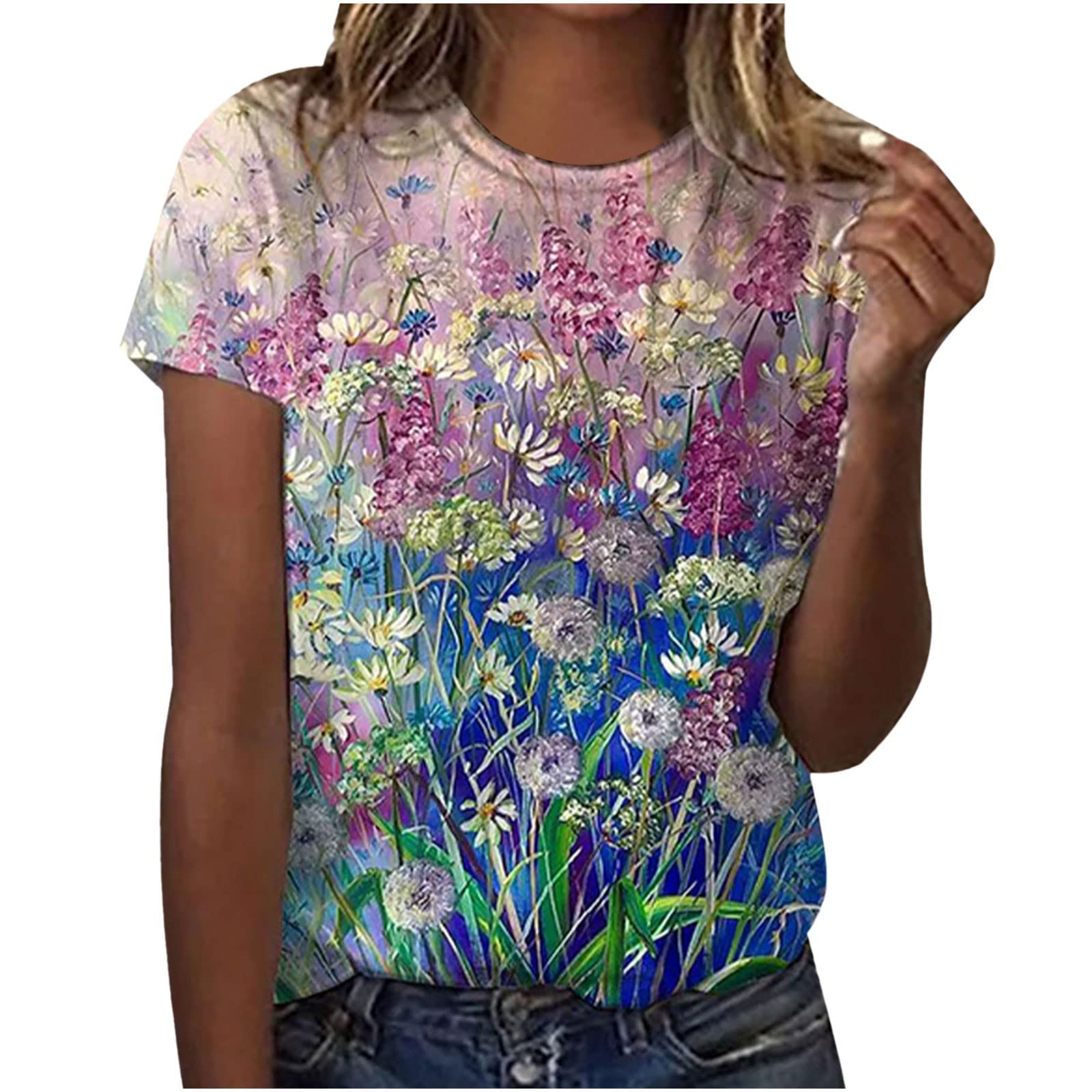 BEAUTTYLY Women's Butterfly Print Short Sleeve T-Shirt - Summer Casual Crew Neck Loose Fit Blouse for Beach, Vacation & Everyday Wear
