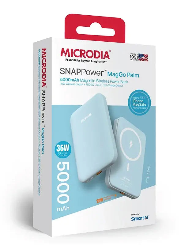 MICRODIA SNAPPower™ MagGo Palm - 5000mAh/10000mAh Magnetic Wireless Power Bank with 15W Fast Wireless Charging & 20W PD USB-C Fast Charging | Portable Charger for iPhone 15/14/13/12, Samsung Galaxy, AirPods | Perfect for Travel, Work & Outdoor Activities
