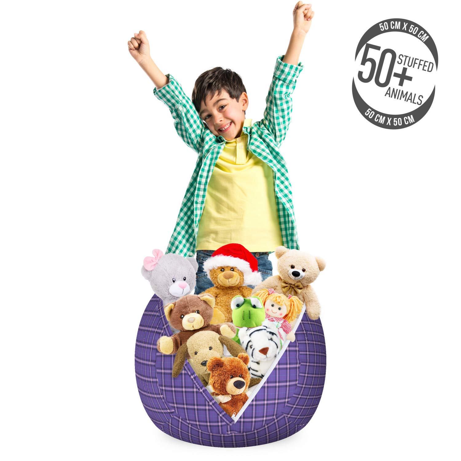 Ambesonne Violet Storage Toy Bag Chair - Scottish Tartan Pattern Stuffed Animal Organizer, Washable Small Size in Pale Purple & Lavender | Kids Room Decor, Nursery Storage, Playroom Organization