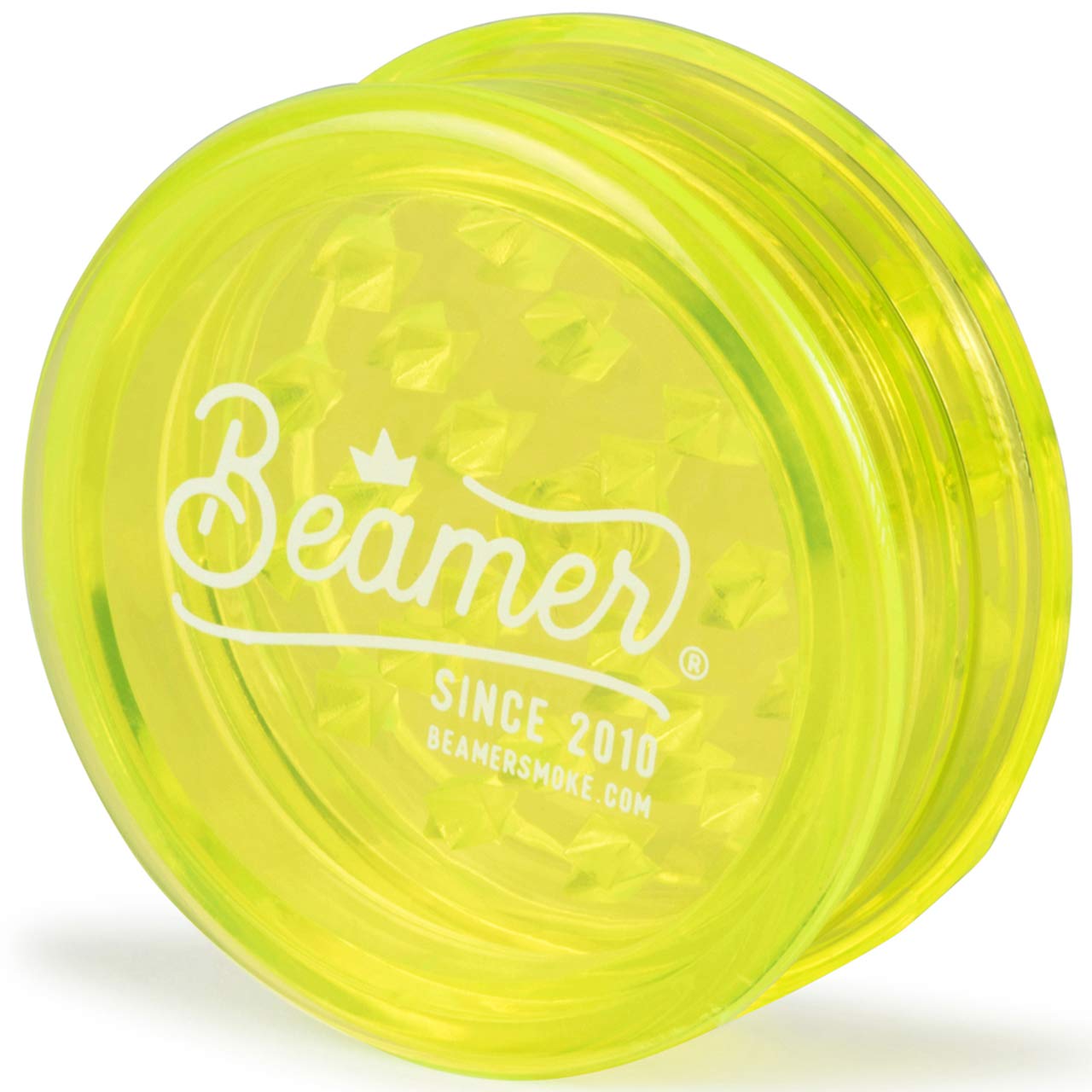 Beamer Crown Logo 3-Piece 63mm Acrylic Herb Grinder - Transparent Neon Green with Free Sticker | Premium Weed Grinder for Herbs & Spices | Perfect for Home Use, Travel & Gifting