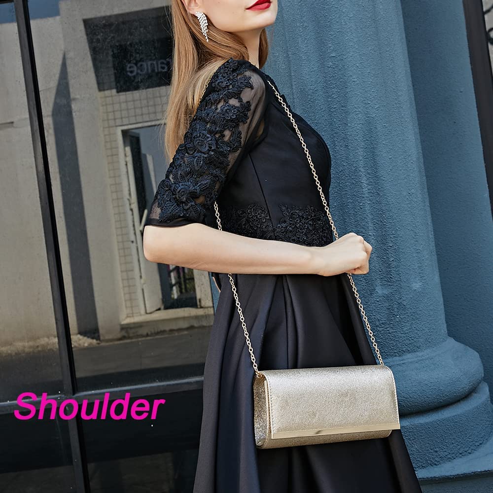 Elegant Gold Clutch Purse for Women - Formal Evening Bag, Wedding Party Handbag, Bridal Prom Shoulder Bag with Chain - Perfect for Weddings, Galas, and Special Occasions