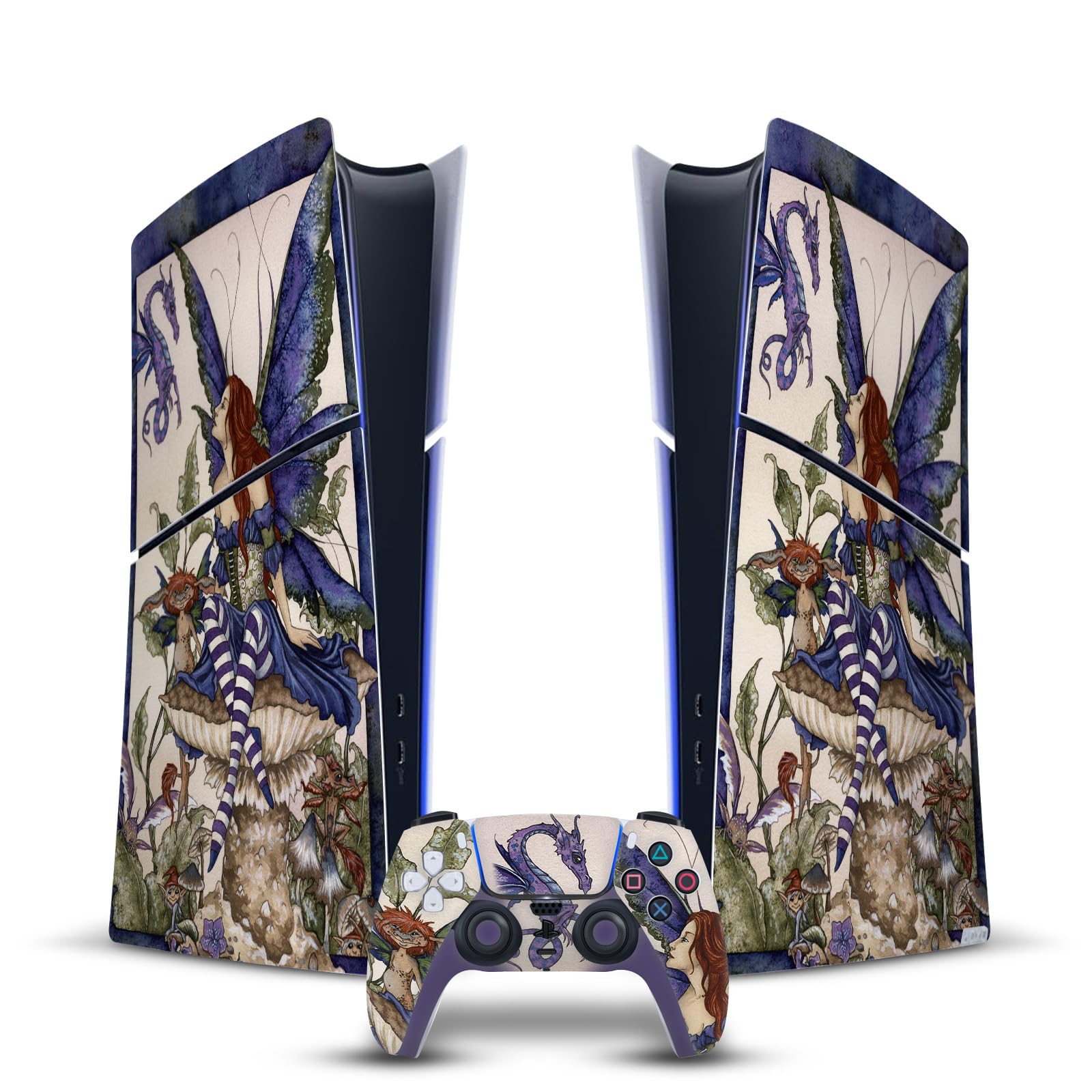 Official Licensed Amy Brown Fairy Garden Pixie Art Vinyl Decal Skin Compatible with PlayStation 5 PS5 Slim Digital Edition Console & DualSense Controller - Perfect for Gaming Setups, Customizing Consoles, and Gift Giving