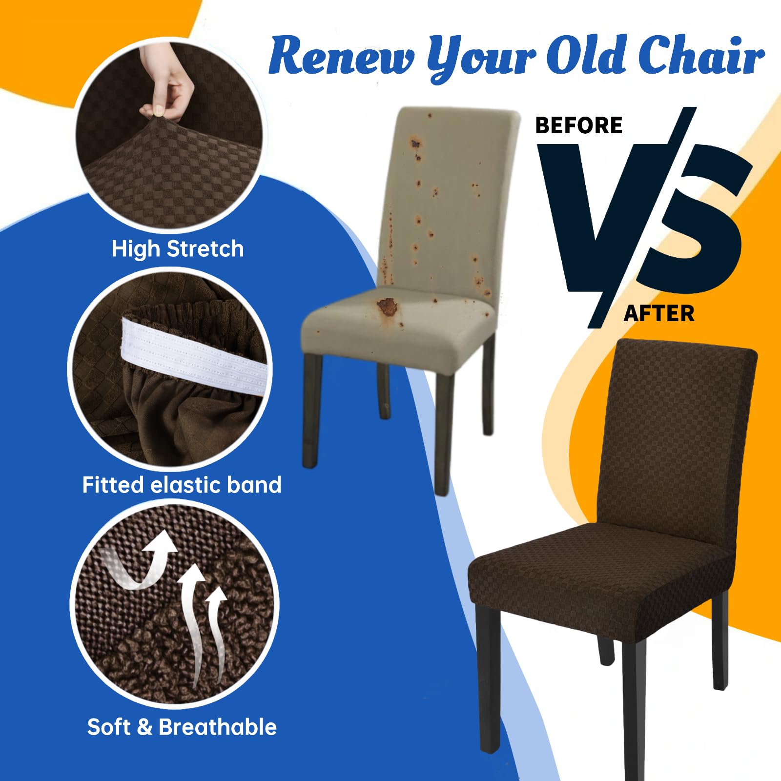 YEMYHOM 2 Pack Checkered Dining Chair Slipcovers - Stretch Parsons Chair Covers for Kitchen, Restaurant, Party - Dark Coffee Furniture Protector for Home & Commercial Use