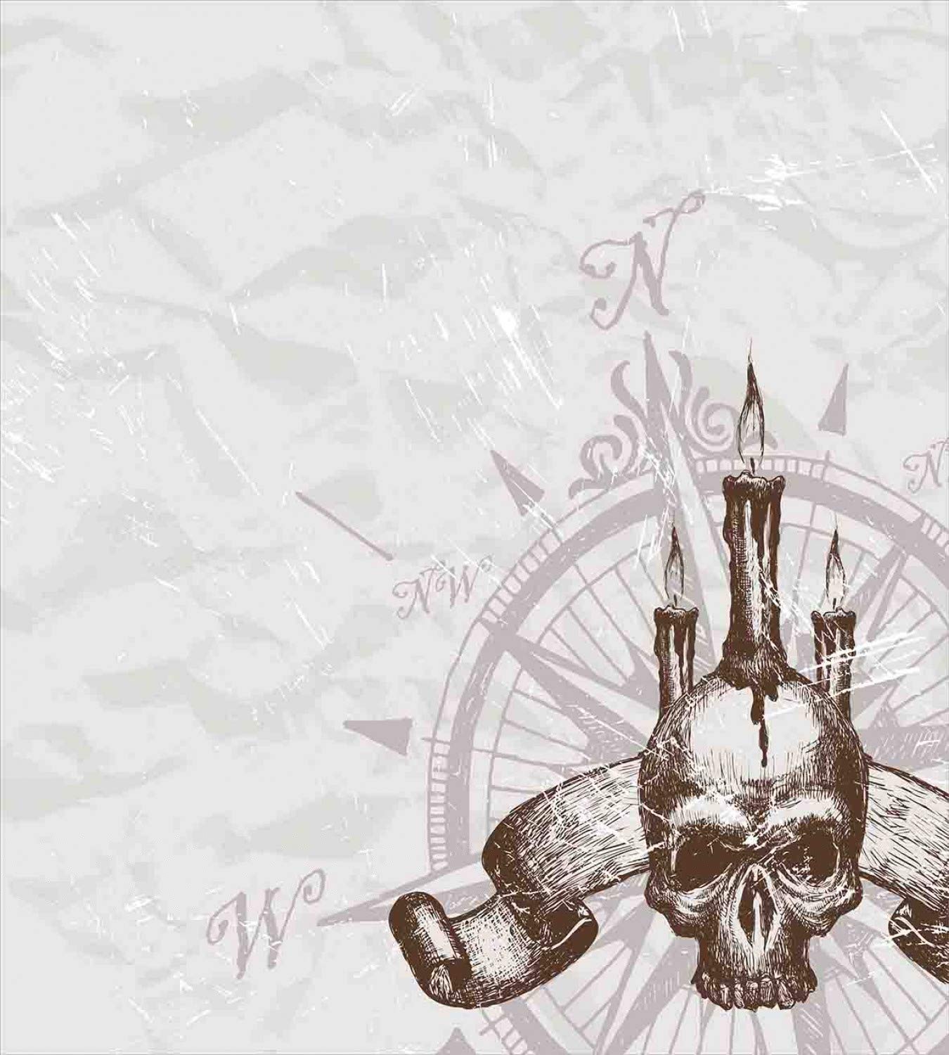 Ambesonne Compass Duvet Cover Set - Windrose Skull & Candles Pirate Adventure Theme, 3-Piece California King Bedding Set with 2 Pillow Shams in Brown Pearl Grey | Gothic Home Decor for Halloween & Themed Bedrooms
