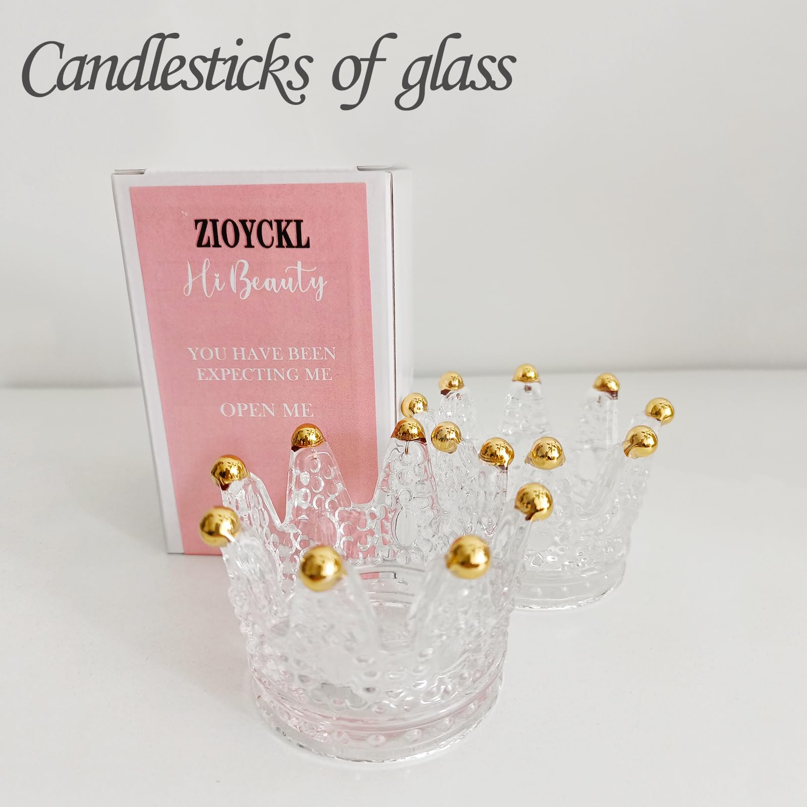 2PCS Golden Crown Votive Candle Holders - Elegant Tea Light Candlesticks & Mini Jewelry Ring Holder for Wedding Decor, Party Centerpieces, Home Tabletop Decoration (Set of 2)