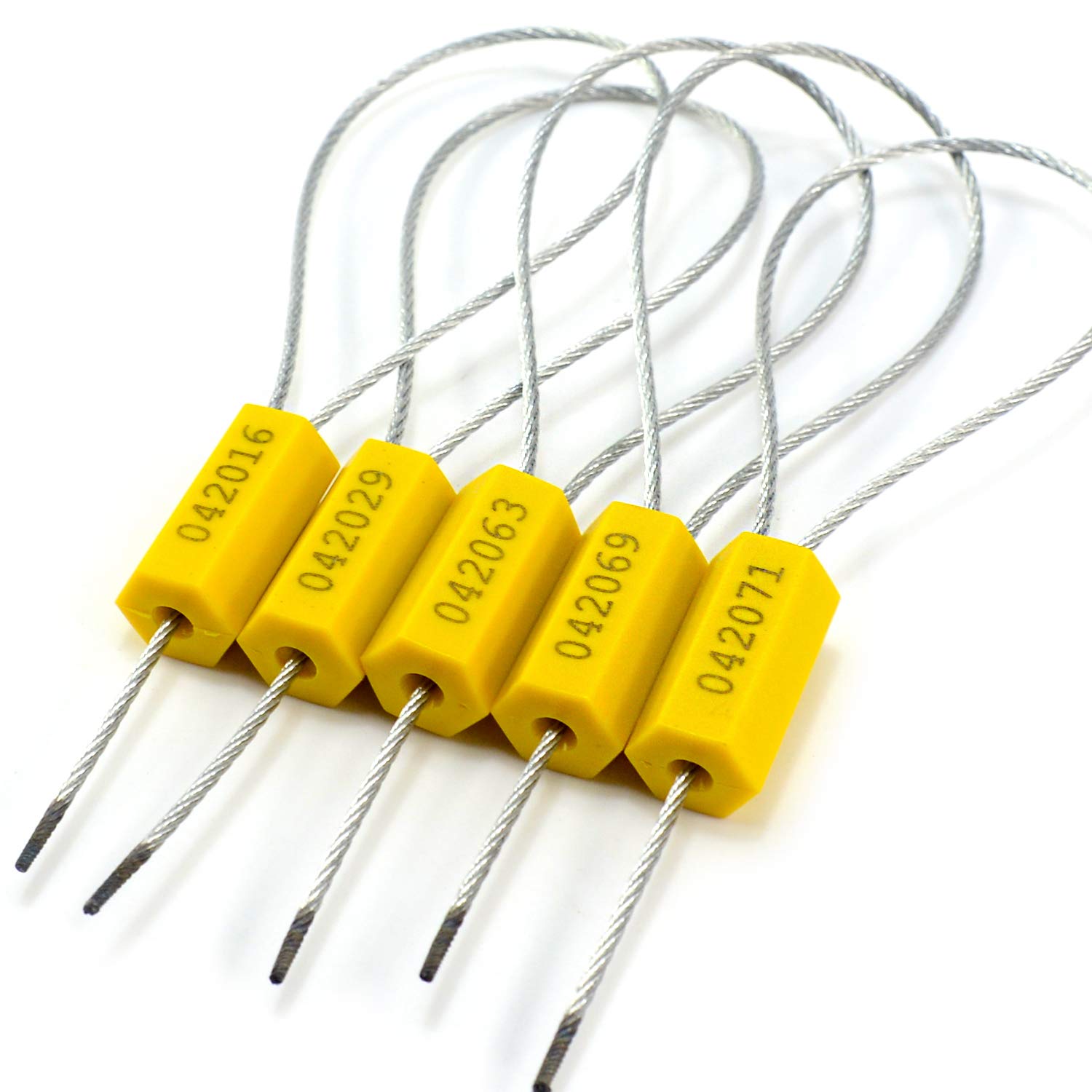 Leadseals(R) 50-Pack Numbered Security Cable Seals - Tamper Proof Pull Tight Steel Wire Seals for Trucks, Trailers, Cargo Containers & Oil Tanks - Heavy Duty Yellow Security Tags for Logistics & Transport Protection