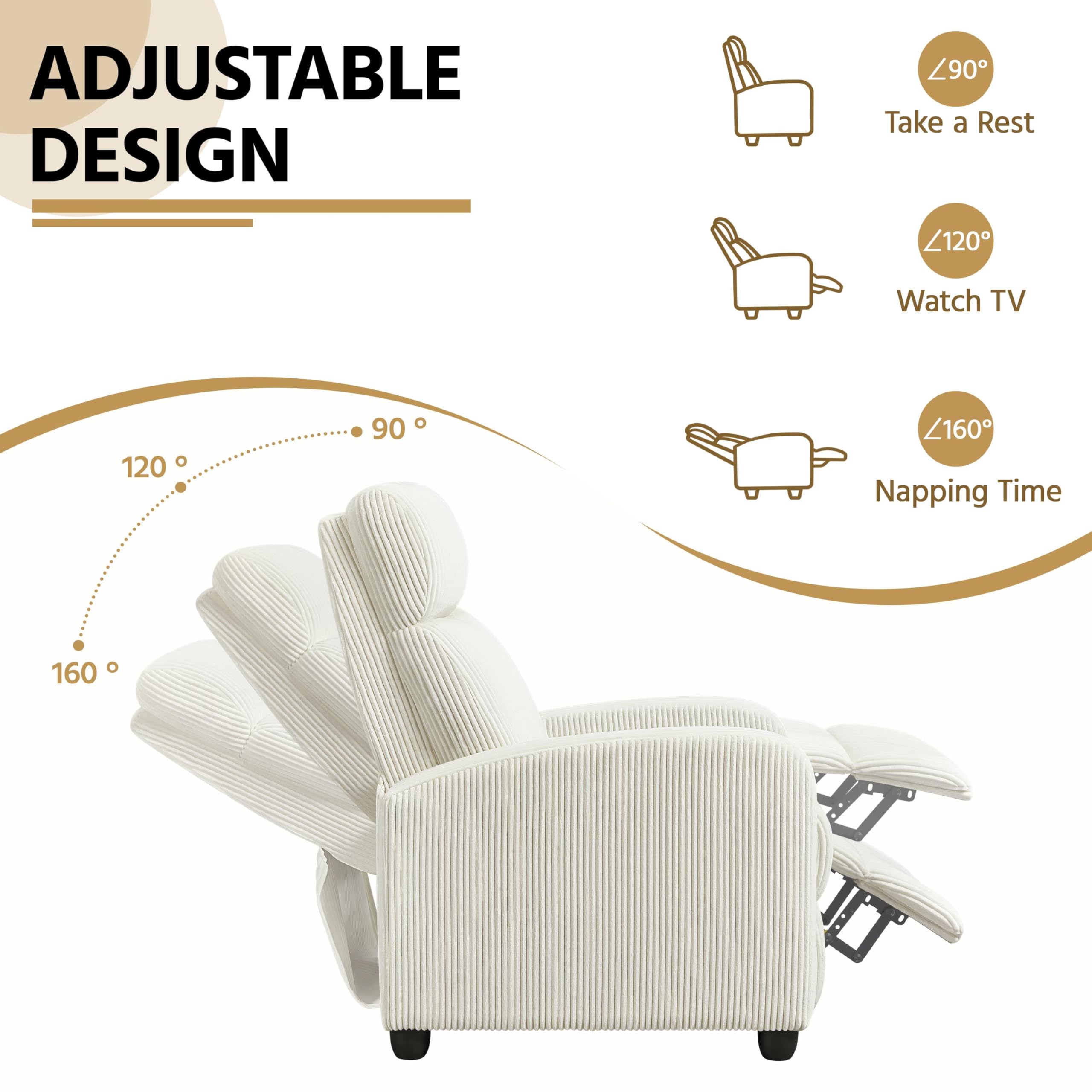 Yaheetech Modern Adjustable Recliner Chair - Single Sofa with Corduroy Upholstery for Living Room, Bedroom & Home Theater - Comfortable Reclining Lounge Chair in Beige | Perfect for Relaxing, Watching TV & Napping