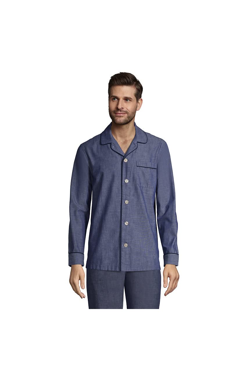 Lands' End Men's Comfortable Poplin Pajama Shirt - Soft & Breathable Sleepwear for Relaxing at Home or Traveling