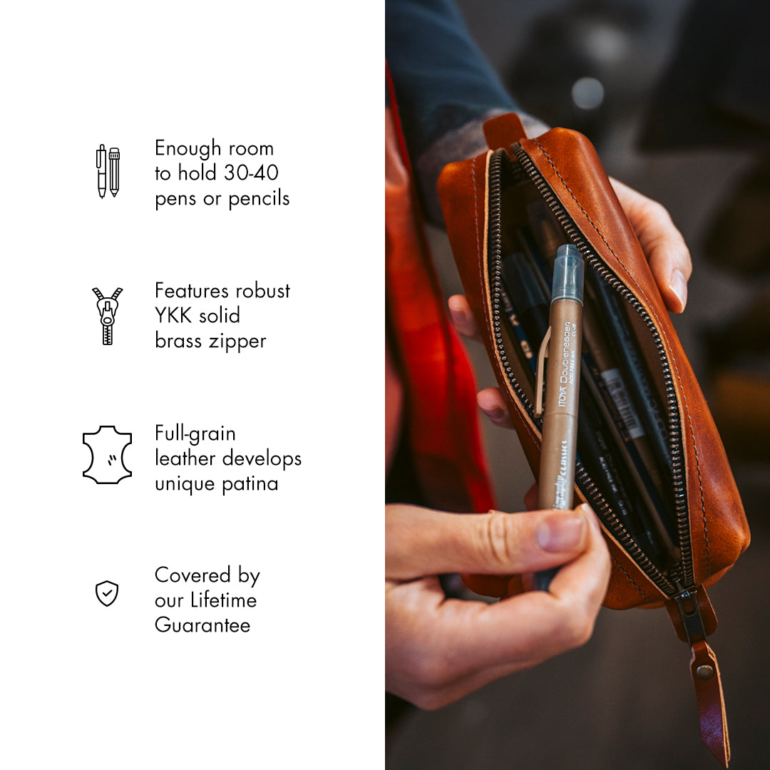 Premium Genuine Leather Pencil Case for School & Office - Stylish Organizer for Pens, Markers & Art Supplies - Perfect Gift for Students & Professionals