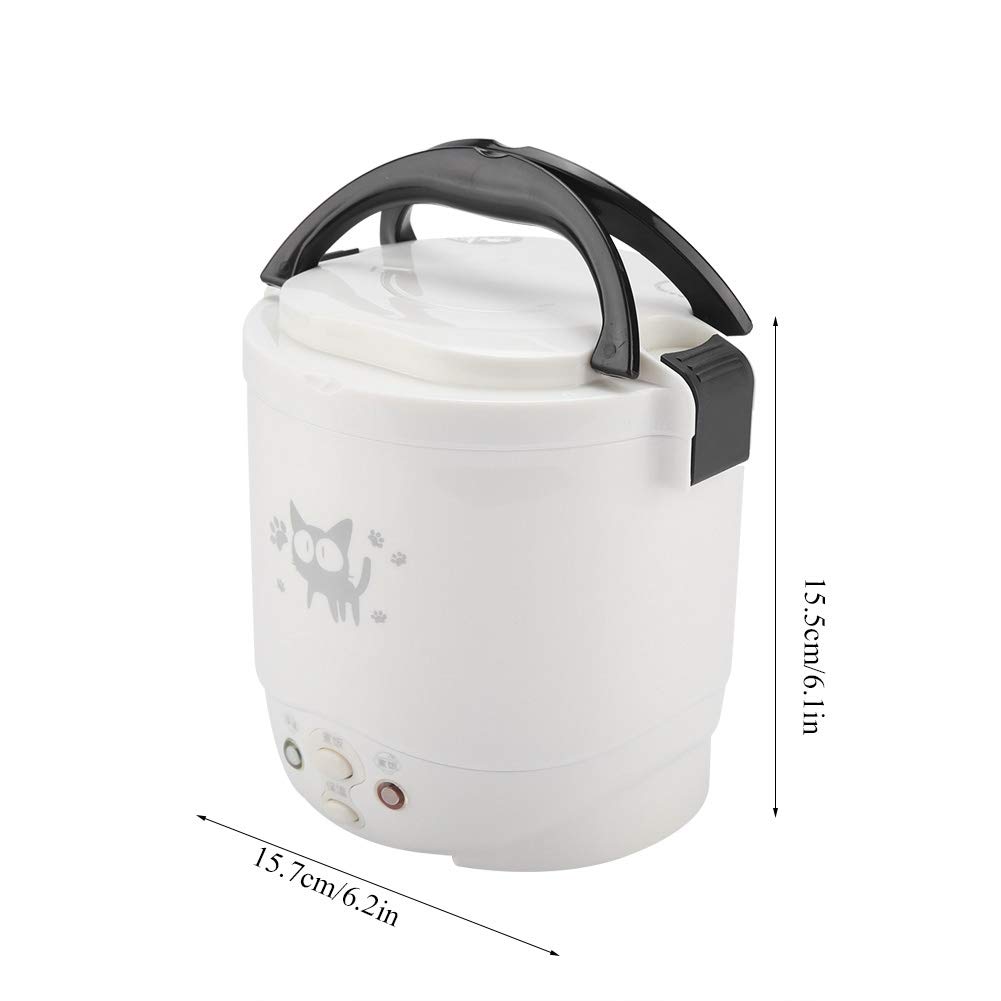 12V 100W Mini Rice Cooker Steamer - 1L Portable Electric Travel Rice Cooker for Car, Home & Office - Multi-Function Cooking & Steaming Lunch Box for Raw Food (White) - Perfect for Road Trips, Camping & Small Spaces