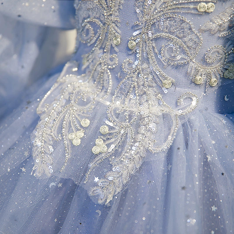 Royal Blue Organza Flower Girl Dress with Princess Round Neckline - Perfect for Weddings, Baptisms & Special Occasions