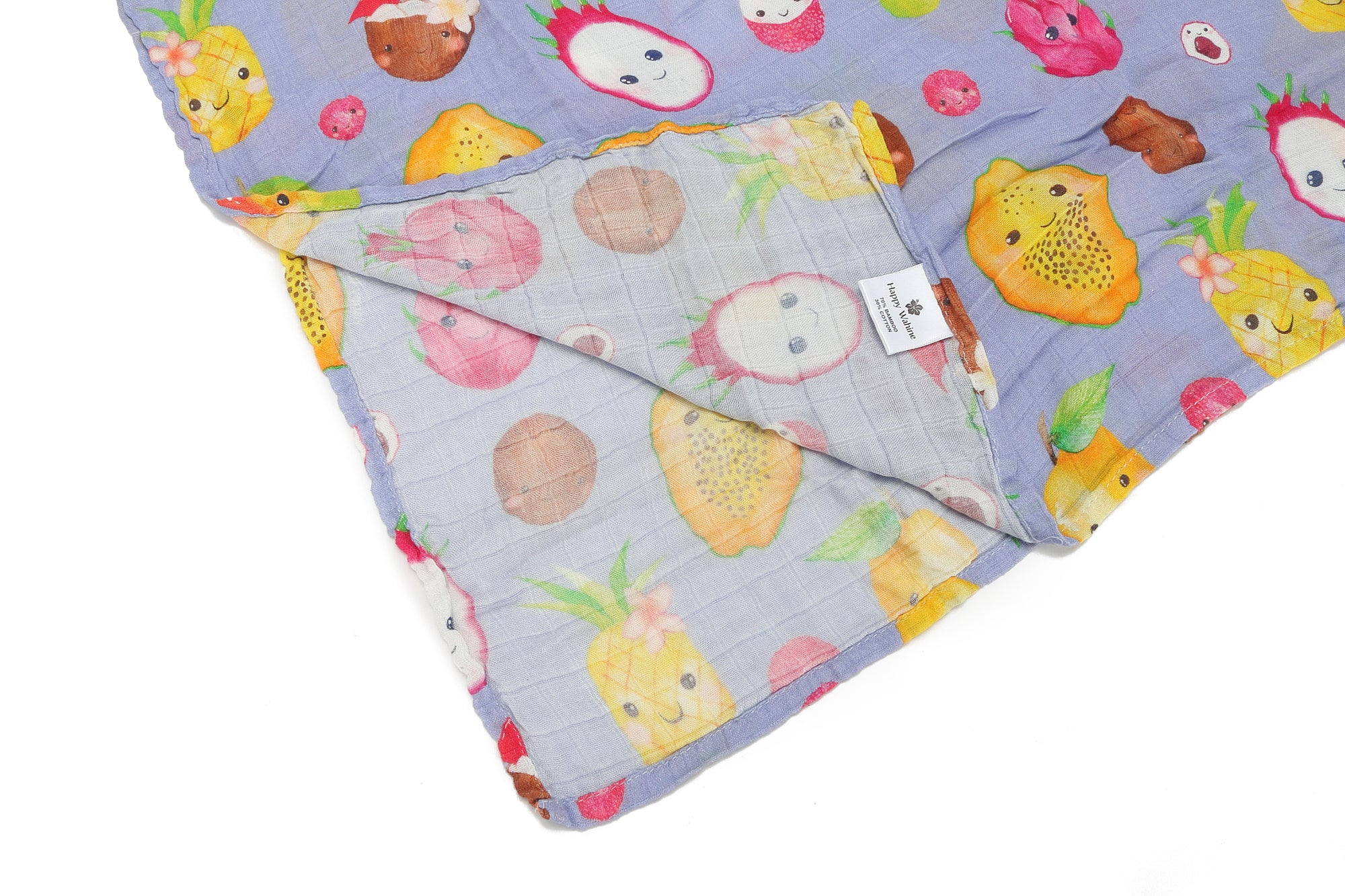 Hawaiian Fruit Print Baby Muslin Swaddle Blanket - Soft Lavender Swaddling Wrap for Newborns & Infants - Perfect for Nursery, Sleep, and Travel