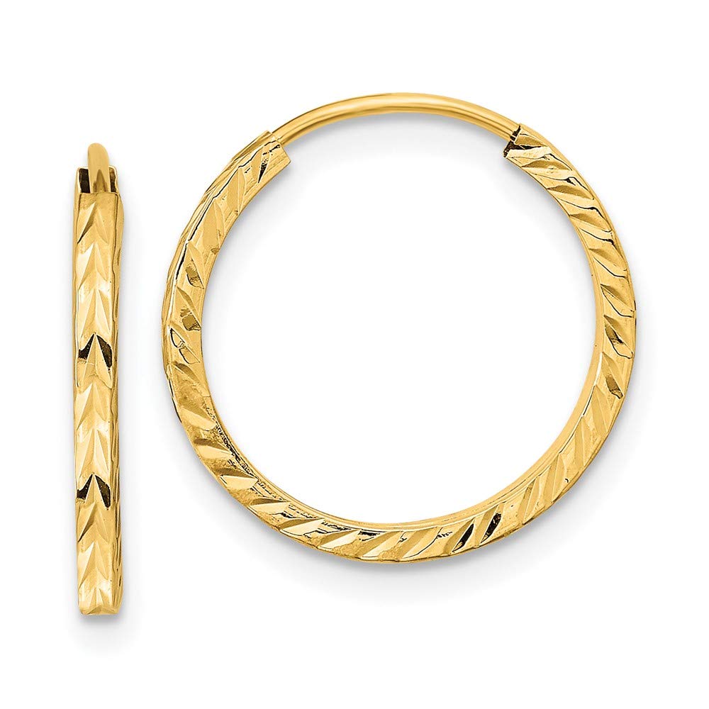 14K Yellow Gold Diamond-Cut Square Tube Endless Hoop Earrings for Women - Elegant Everyday & Party Jewelry Gift
