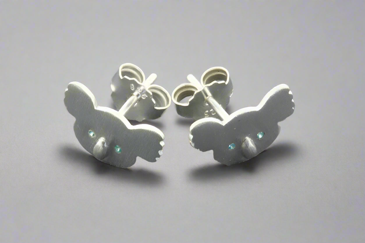 Koala Face Stud Earrings with Blue Eyes - Sterling Silver Jewelry for Women - Perfect for Casual Wear & Gifts