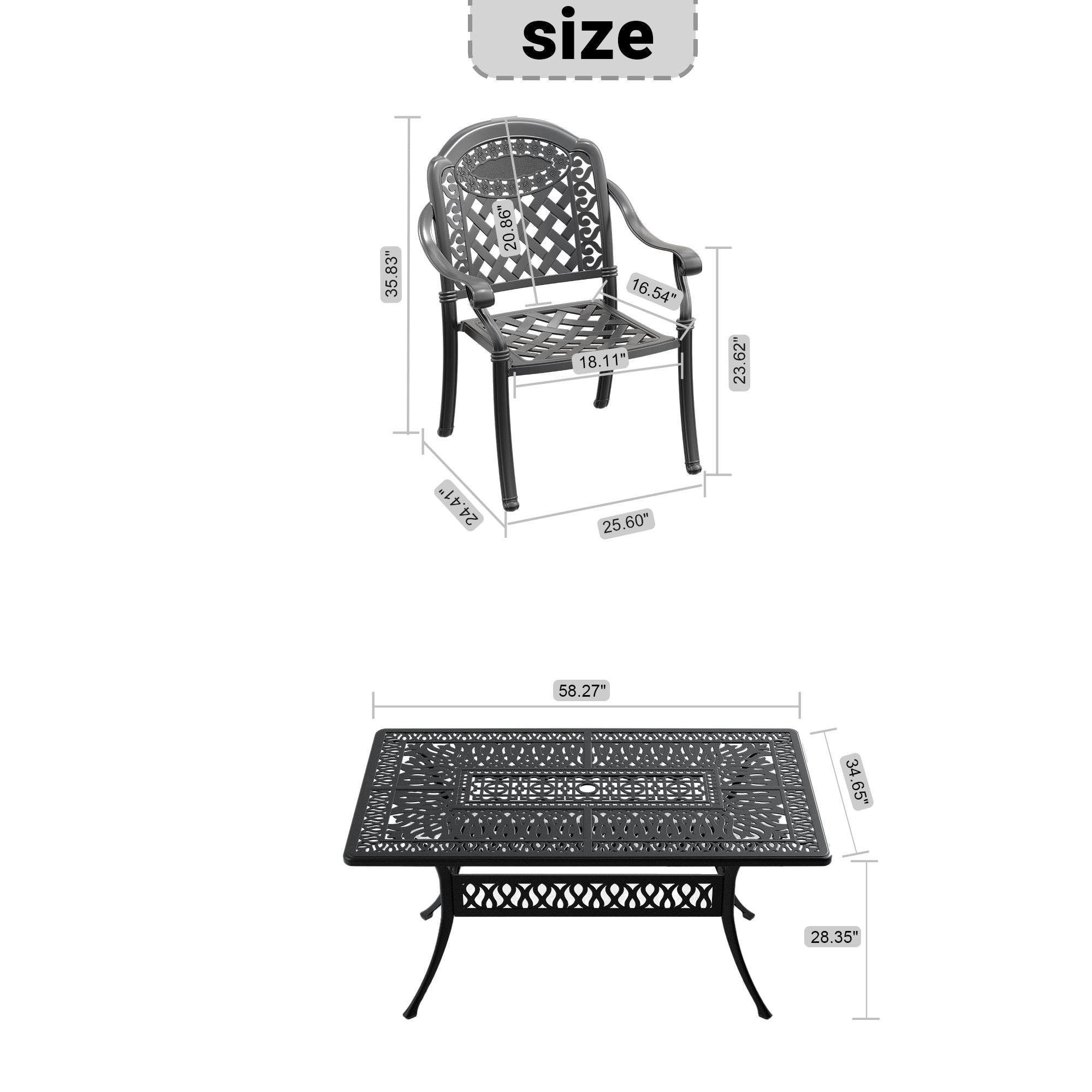 7-Piece Cast Aluminum Patio Furniture Set with Cushions - Outdoor Dining & Lounge Chairs - Durable Weather-Resistant Garden Furniture for Backyard, Poolside & Patio Relaxation