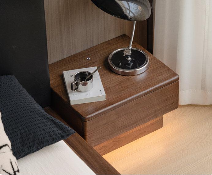 Premium Black Walnut Solid Wood Nightstand with LED Light Drawer - Stylish Bedside Table for Bedroom, Living Room, or Guest Room