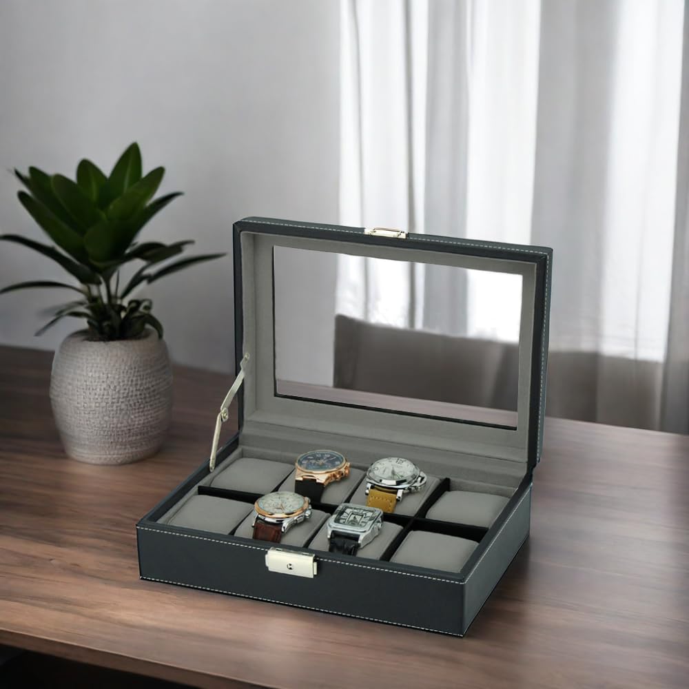 Premium XL Oversized Watch Display Case - Holds Up to 65mm Watches with Glass Top & Large Pillows - Luxury Watch Storage Organizer Box - Perfect for Watch Collectors & Father's Day Gifts - Ideal for Home Display, Jewelry Organization & Watch Protection