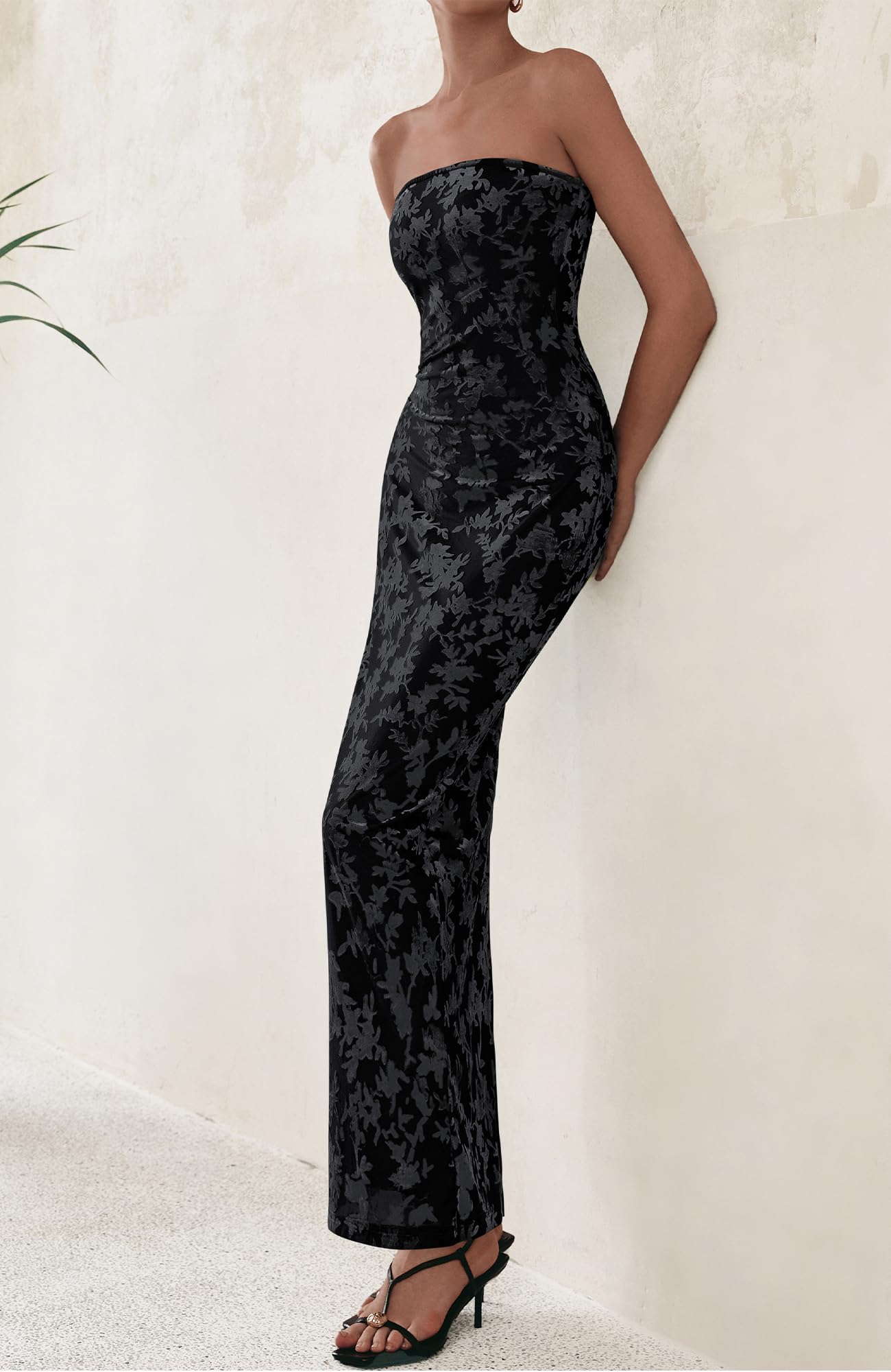 BTFBM Women's Elegant Floral Bodycon Maxi Dress 2025 - Tube Wedding Guest Cocktail Dress with Side Slit | Perfect for Spring Weddings, Parties & Special Occasions