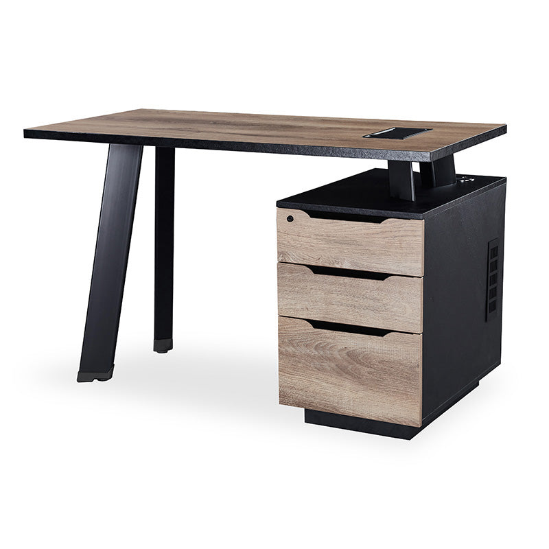 ARTO Single Workstation Desk with Right Cabinet - 1.2M Warm Oak & Black Finish - Perfect for Home Office, Study Room or Small Workspace