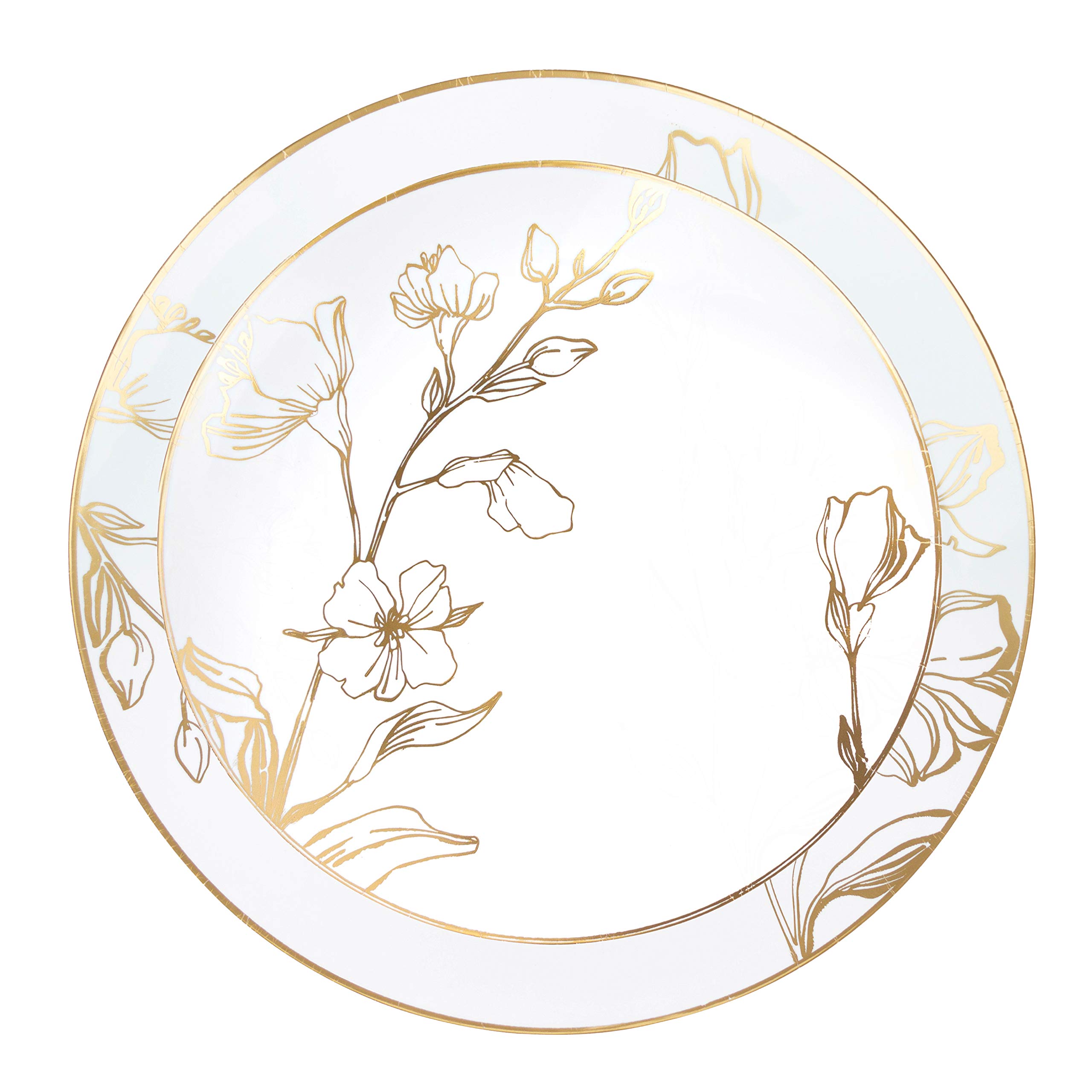 PLASTICPRO 60-Piece Elegant Floral Design Plastic Dinner Plate Set - 30x7