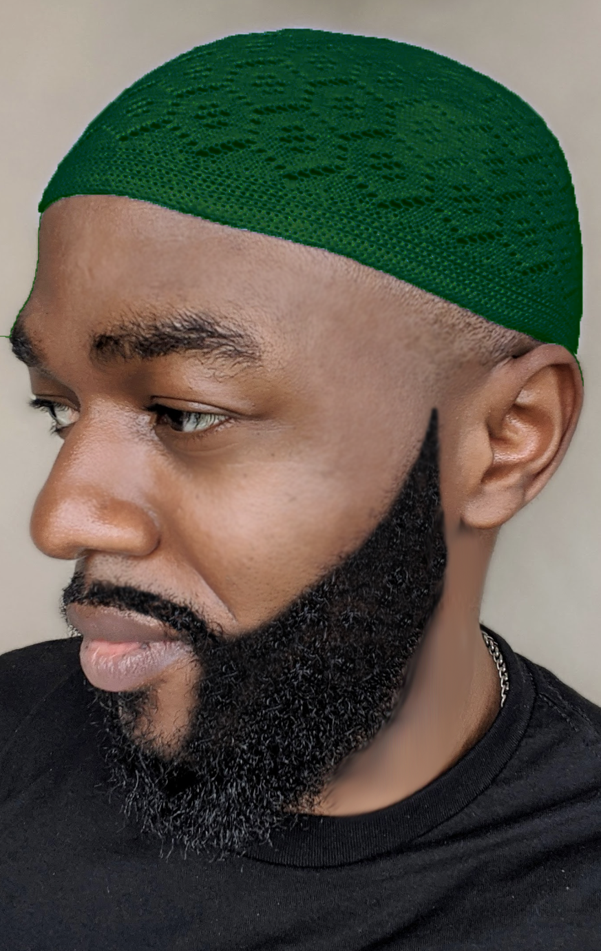 Dupsie's Tariq Hunter Green Knitted Stretch Cap Kufi Hat for Men - Breathable & Comfortable Islamic Prayer Hat - Perfect for Daily Wear, Mosque, and Special Occasions