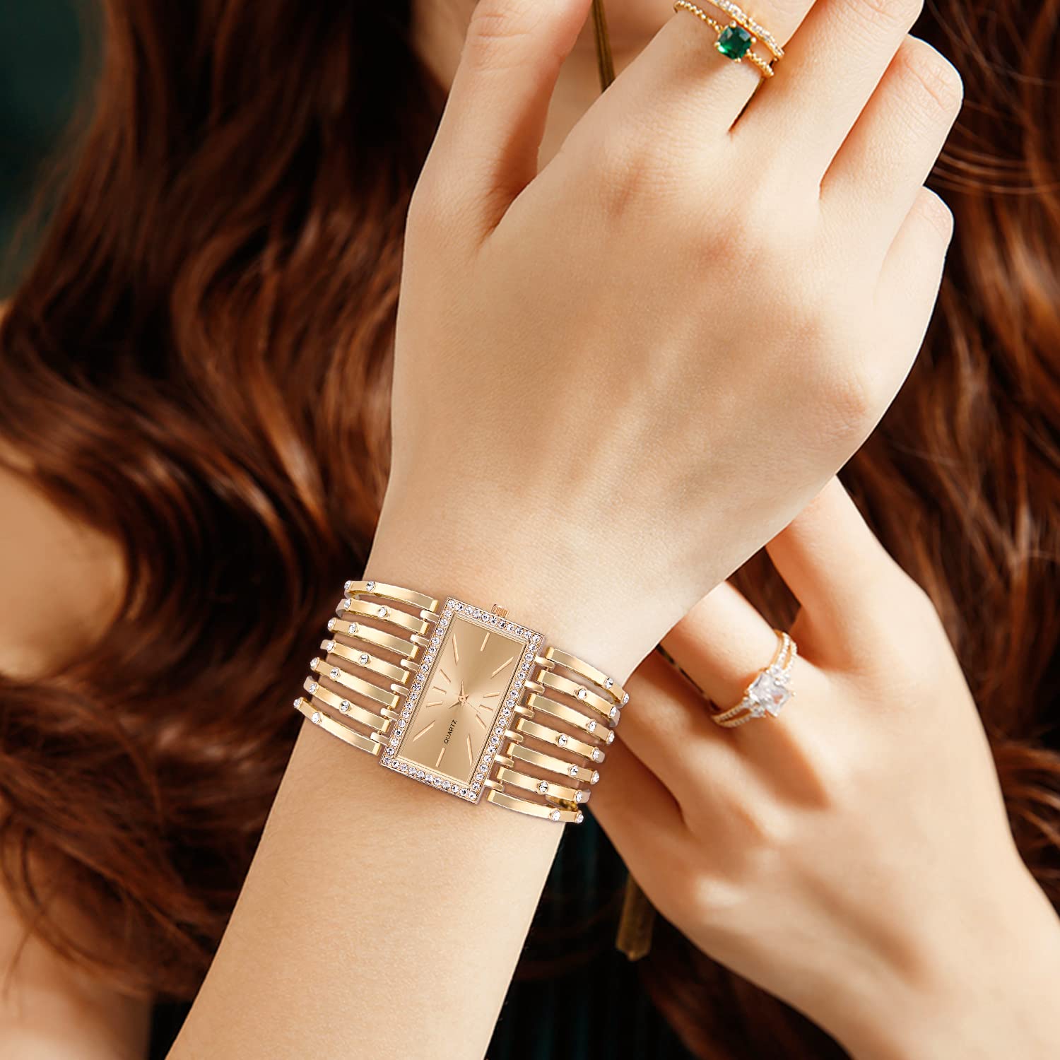 SIBOSUN Women's Silver Bangle Watch with Rectangular Dial - Elegant Luxury Skeleton Strap Quartz Watch for Women | Perfect for Office, Party & Formal Occasions