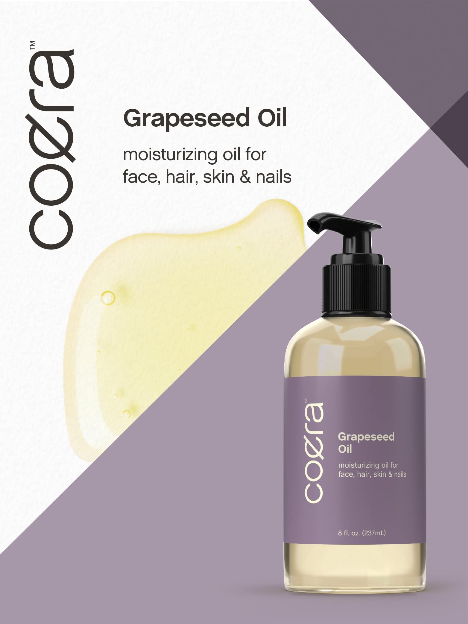 Organic Cold-Pressed Grapeseed Oil - 8 fl oz | Natural Moisturizer for Face, Hair, Skin & Nails | Paraben-Free, SLS-Free, Fragrance-Free | Perfect for Massage, DIY Beauty & Cooking