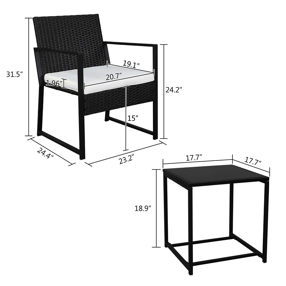 Modern 2-Piece Coffee Table & Rattan Rocking Chair Set - Black Bistro Conversation Furniture for Patio, Garden, or Living Room