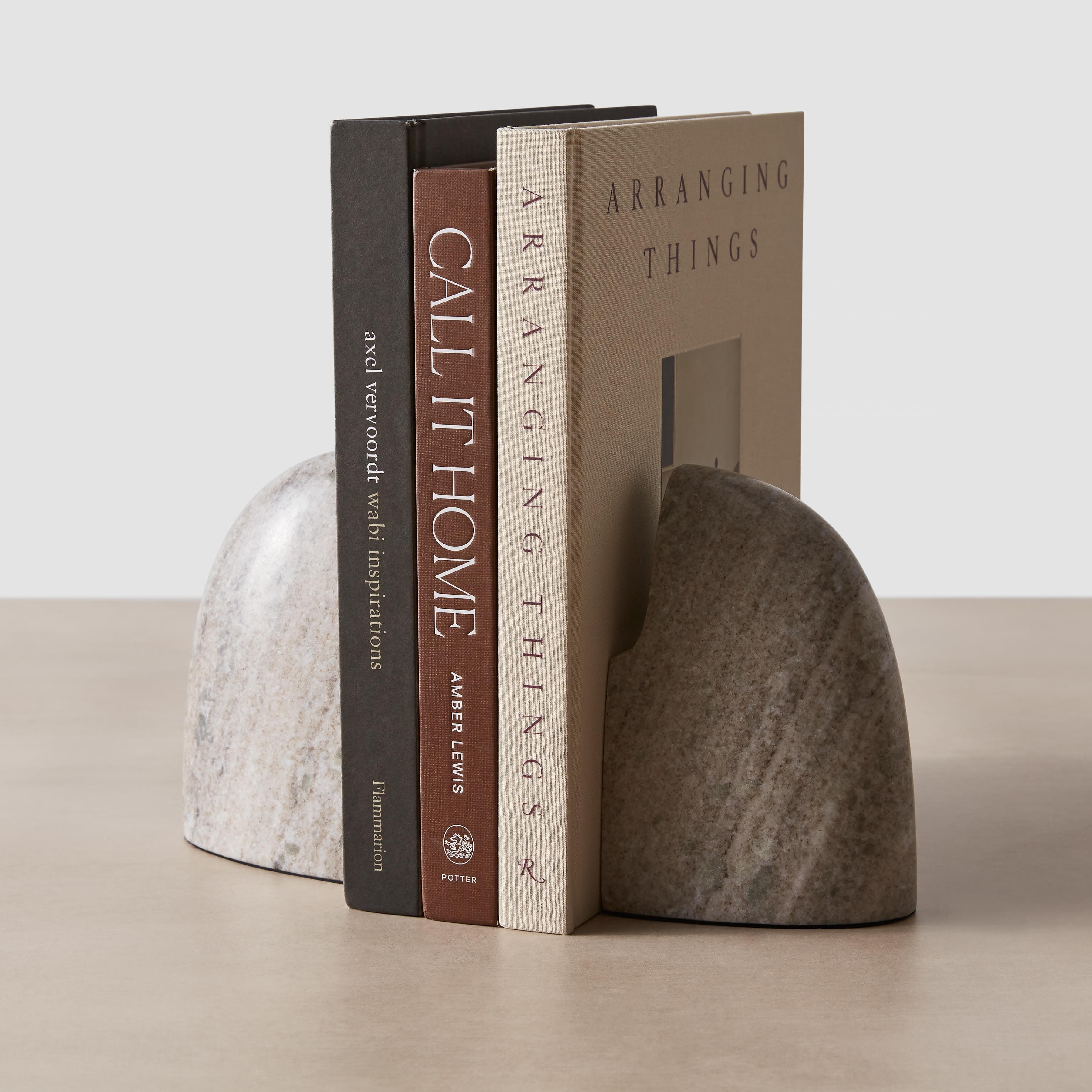 Anima Marble Bookends Set of 2 - Heavy Duty Stone Book Supports for Home Office, Library & Shelf Decor - Elegant Book Organizers for Bookshelves, Desks & Gift Giving