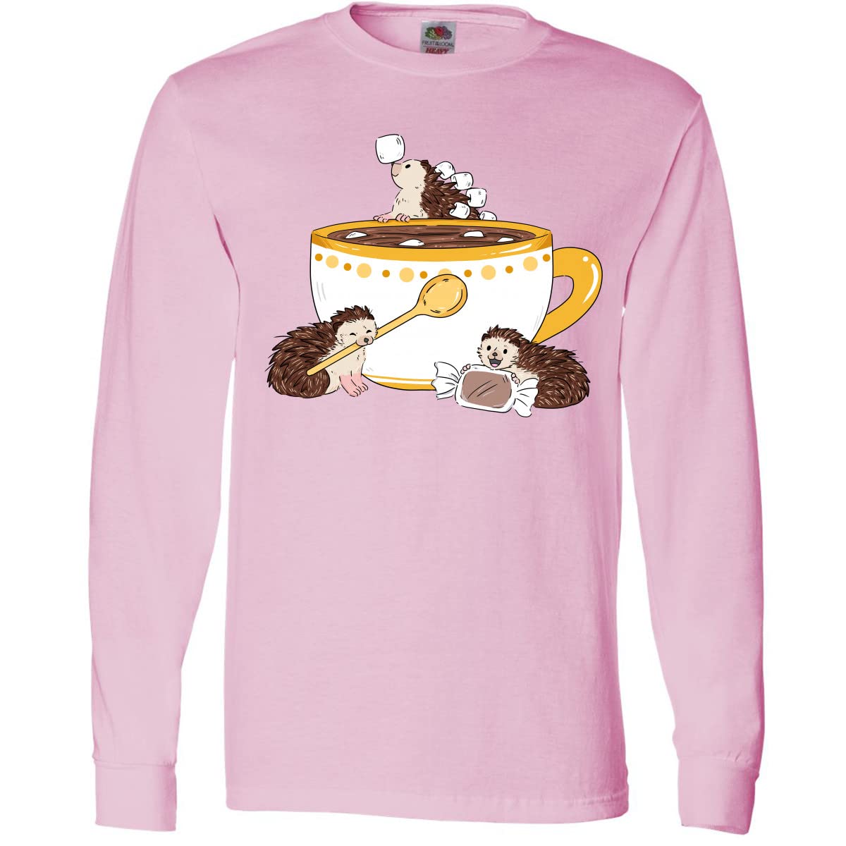 Inktastic Cute Hot Chocolate Hedgehogs Long Sleeve T-Shirt for Women | Funny Animal Graphic Tee | Cozy Winter Casual Outfit | Perfect for Christmas Gifts & Holiday Parties